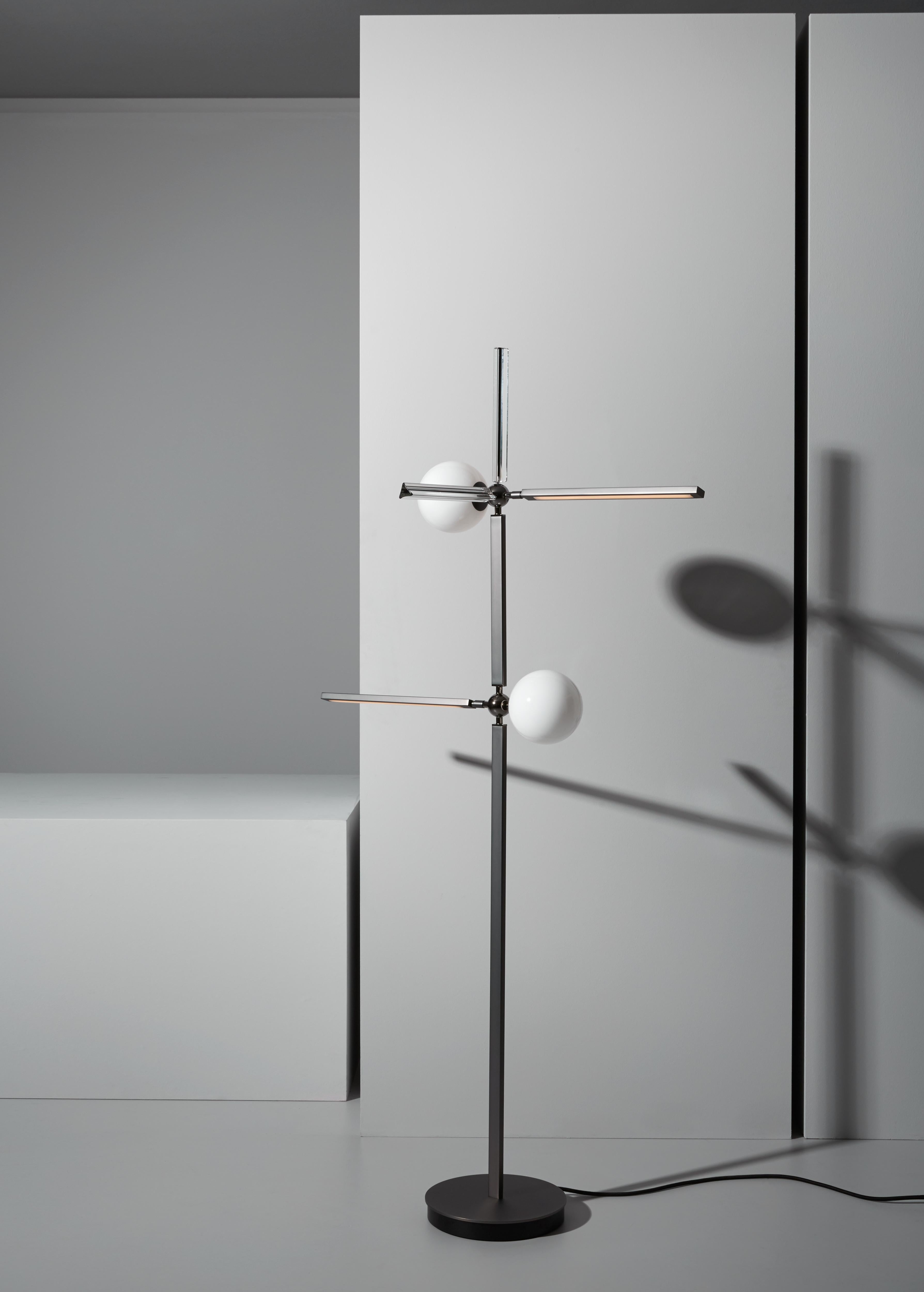 Modern VeniceM Pinocchio Floor Light in Matte Black Nickel and Glass by Massimo Tonetto For Sale