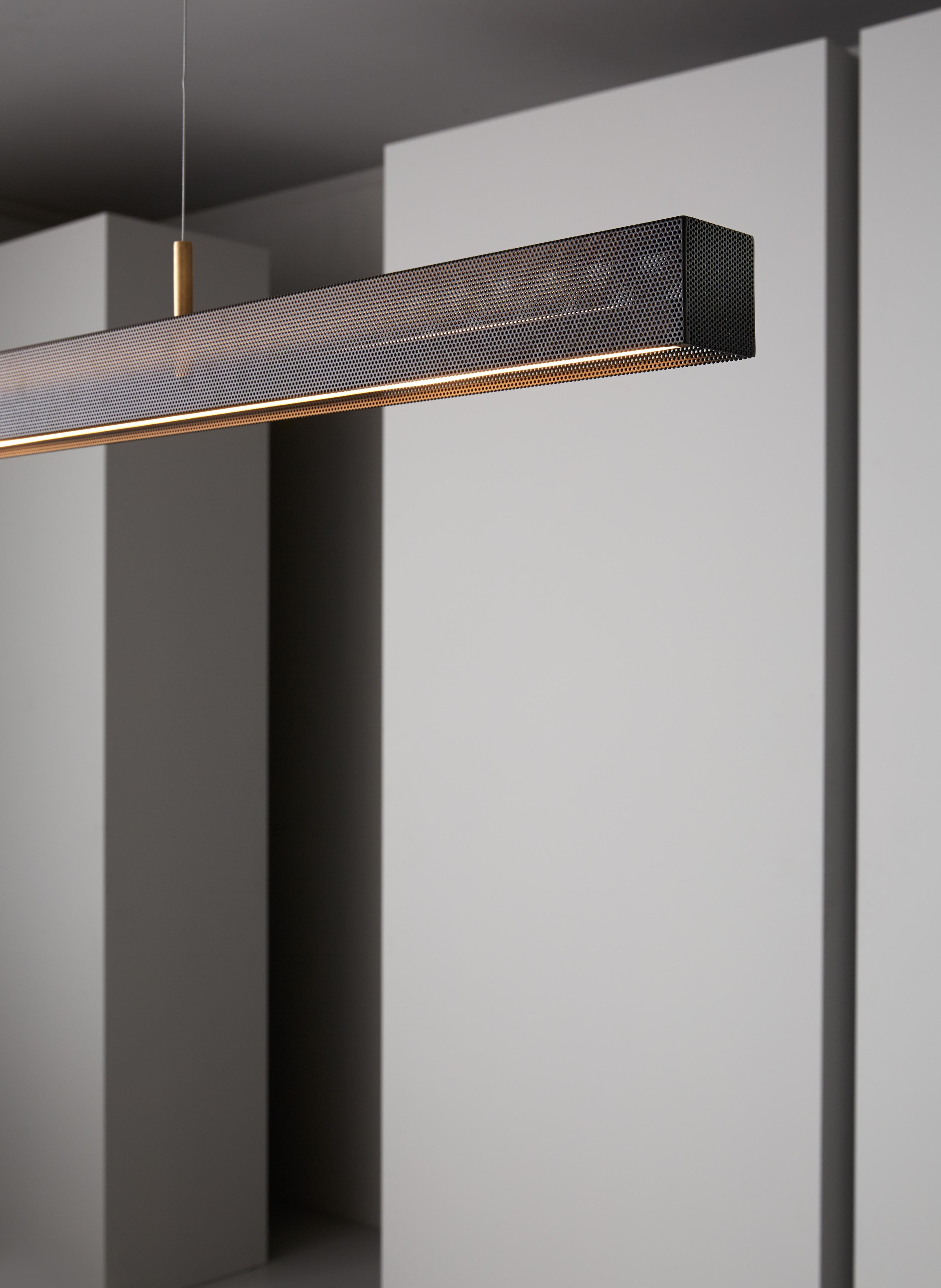 Italian VeniceM Urban Lightline Susp, Light Burnished Brass and Metal by Massimo Tonetto For Sale