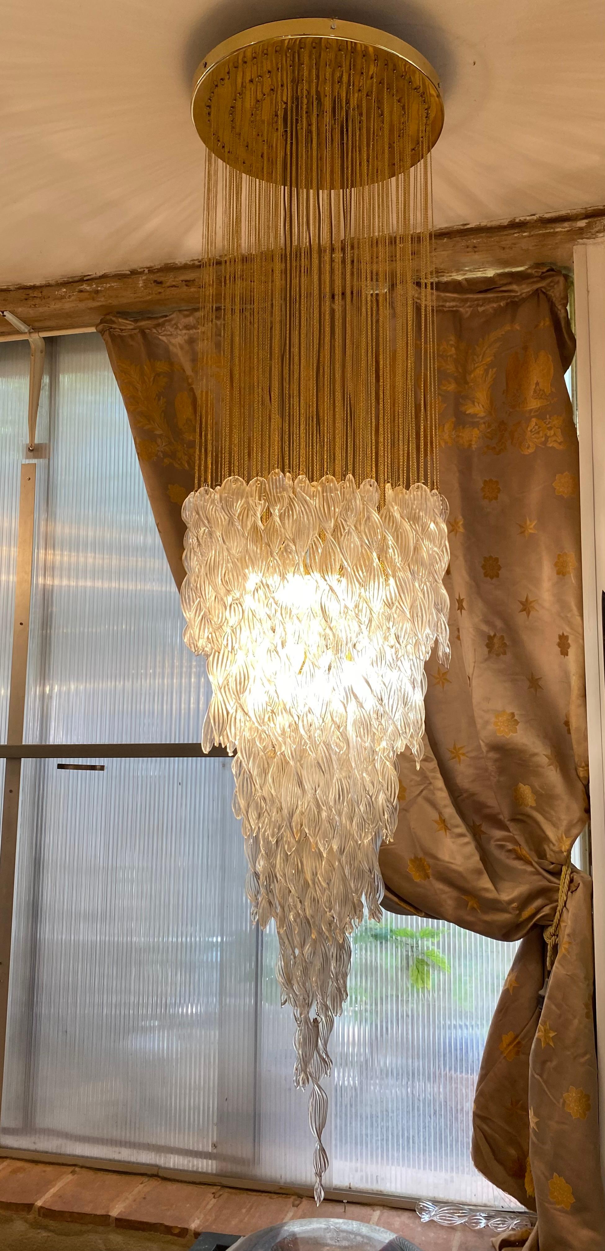 Mid-Century Modern Lampe à suspension en cascade en verre de Murano, modèle unique en vente