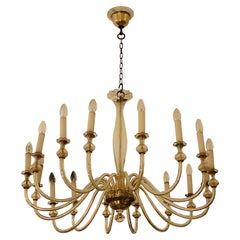 Venini 16-Light Murano Glass and Brass Chandelier, Italy 1950s