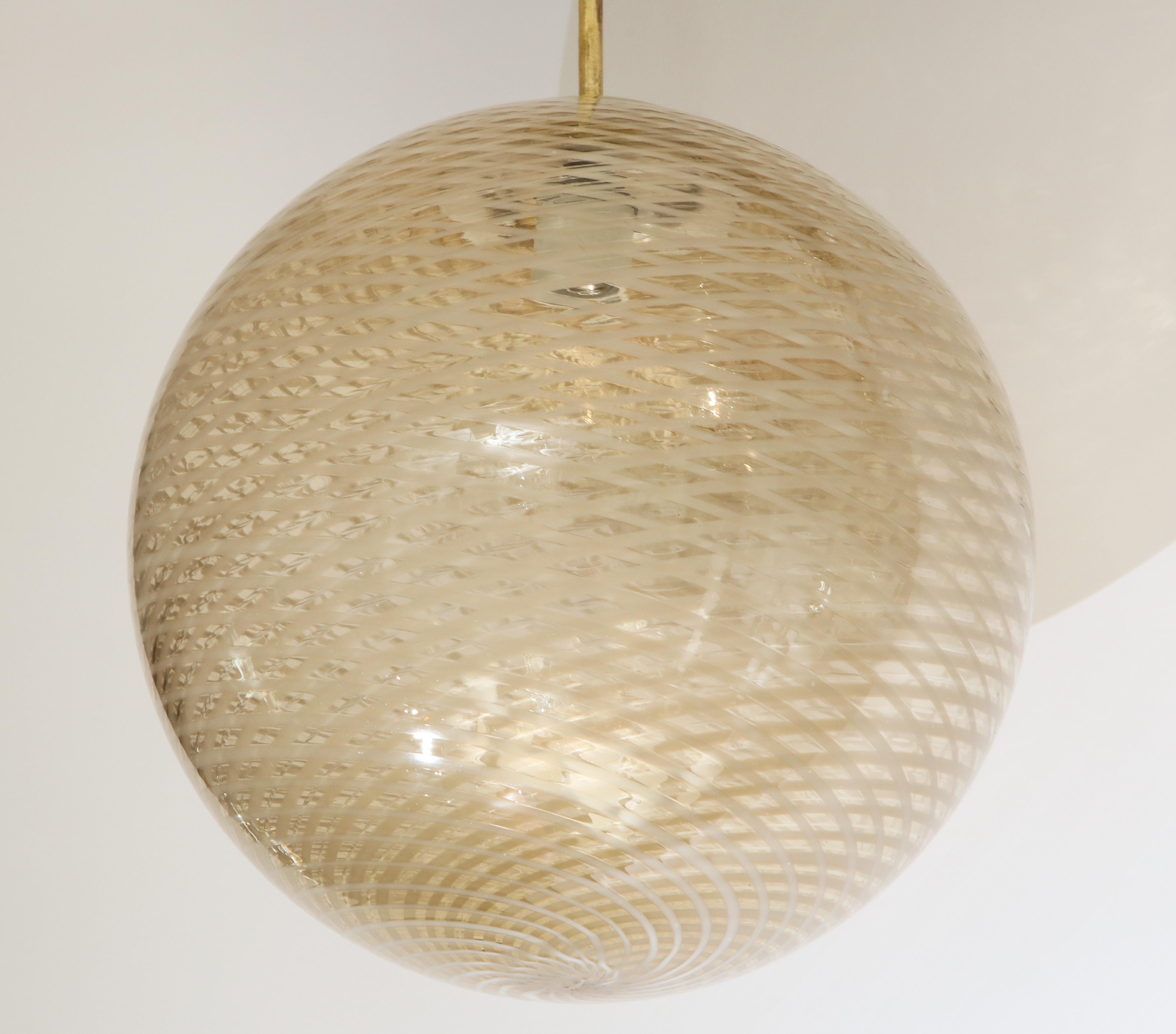 Venini Gold and Cream Italian 1930's Reticello Glass Globe Chandelier 4
