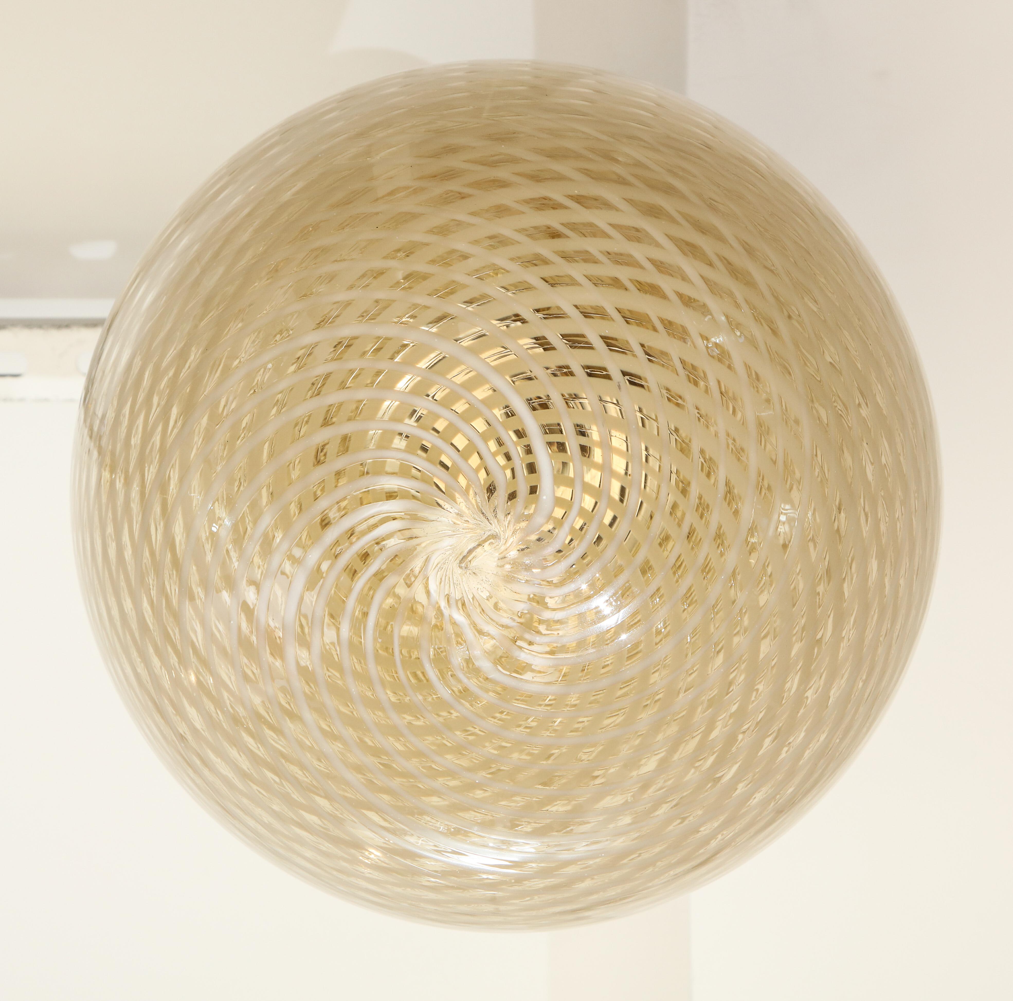 Venini Gold and Cream Italian 1930's Reticello Glass Globe Chandelier 5