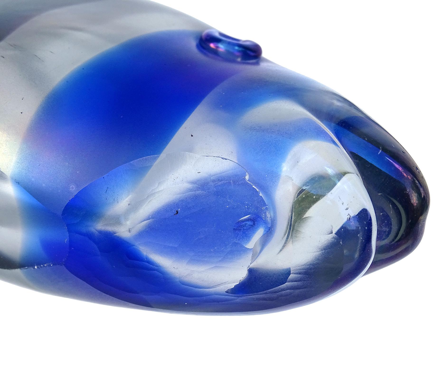 Venini 1930s Tyra Lundgren Murano Iridescent Italian Art Glass Fish Sculpture For Sale 5