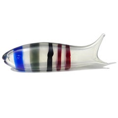 Venini 1930er Jahre Tyra Lundgren schillernde italienische Kunstglas-Fisch-Skulptur aus Muranoglas