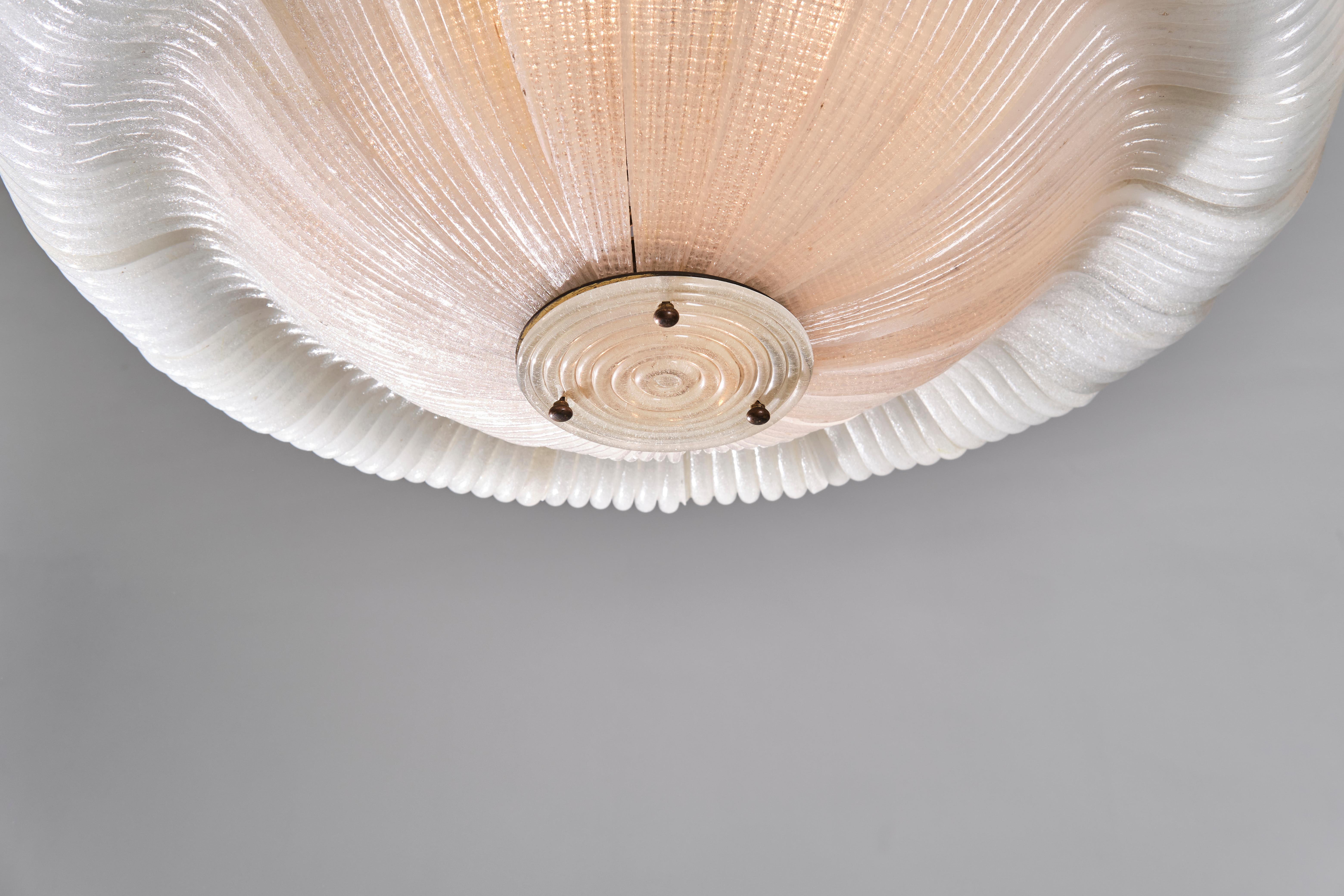 Venini 1940s Ceiling Lamp, Murano Cordonato Glass and Brass, Italian Design For Sale 1