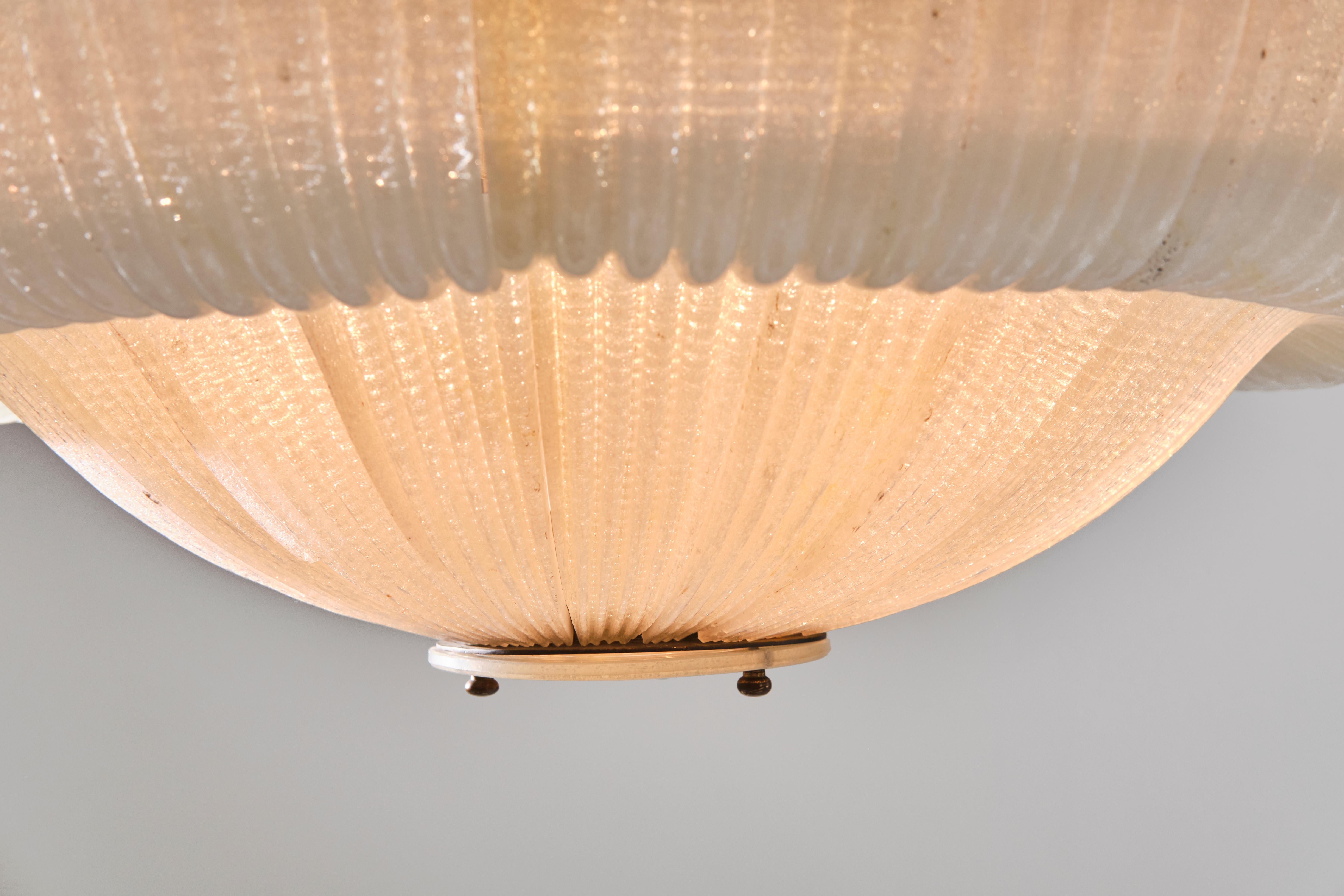 Venini 1940s Ceiling Lamp, Murano Cordonato Glass and Brass, Italian Design For Sale 2