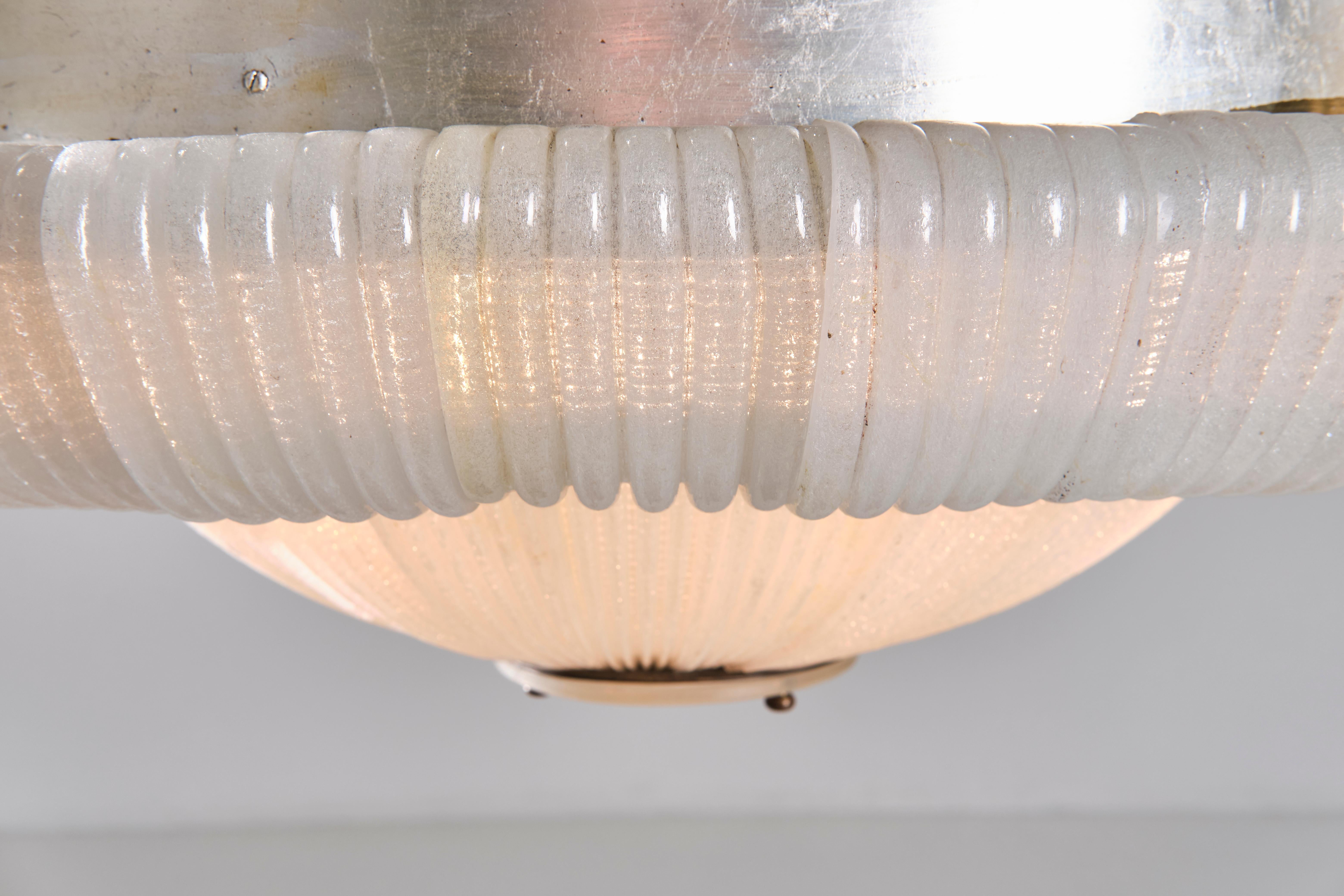 Venini 1940s Ceiling Lamp, Murano Cordonato Glass and Brass, Italian Design For Sale 3