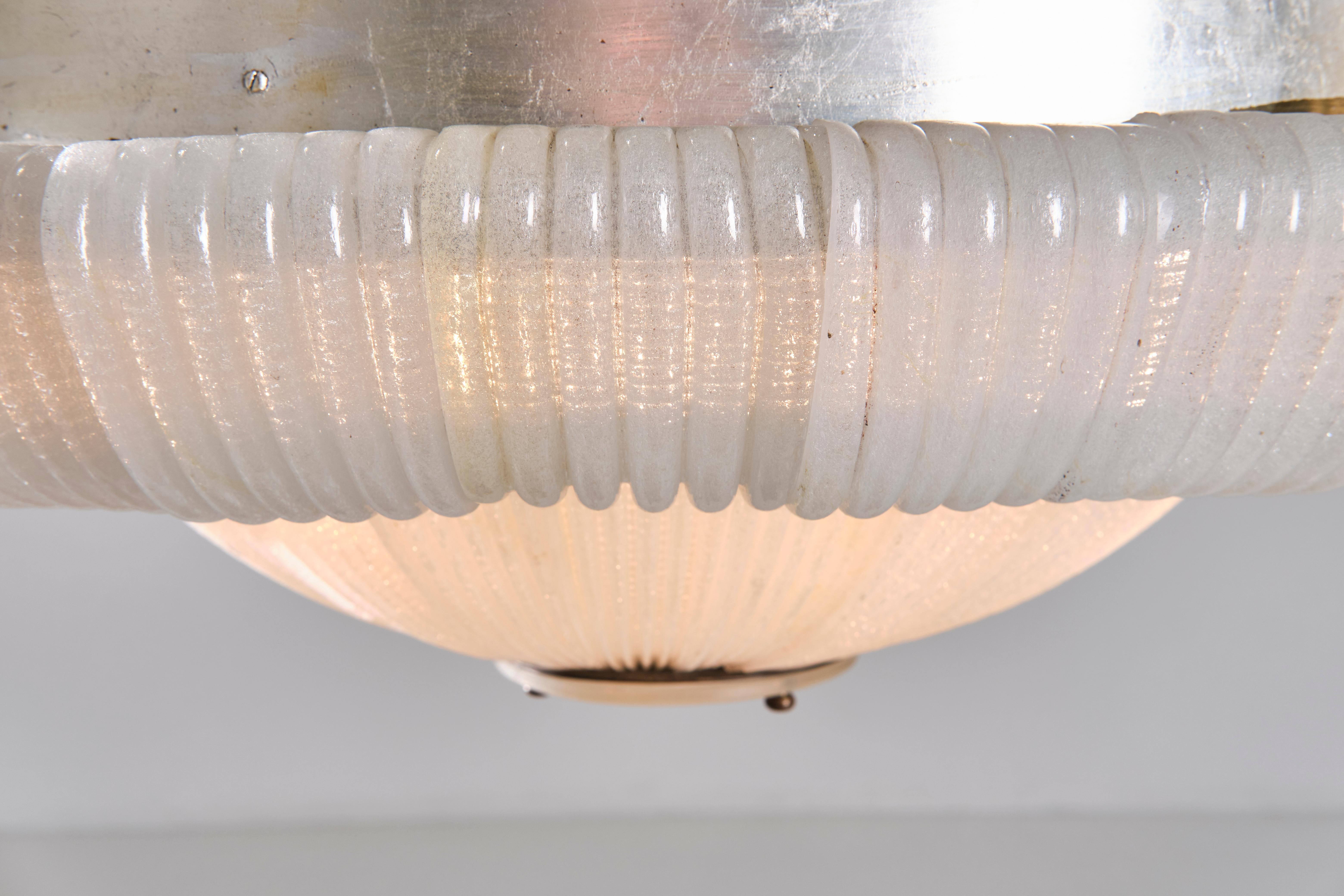 Venini 1940s Ceiling Lamp, Murano Cordonato Glass and Brass, Italian Design 4
