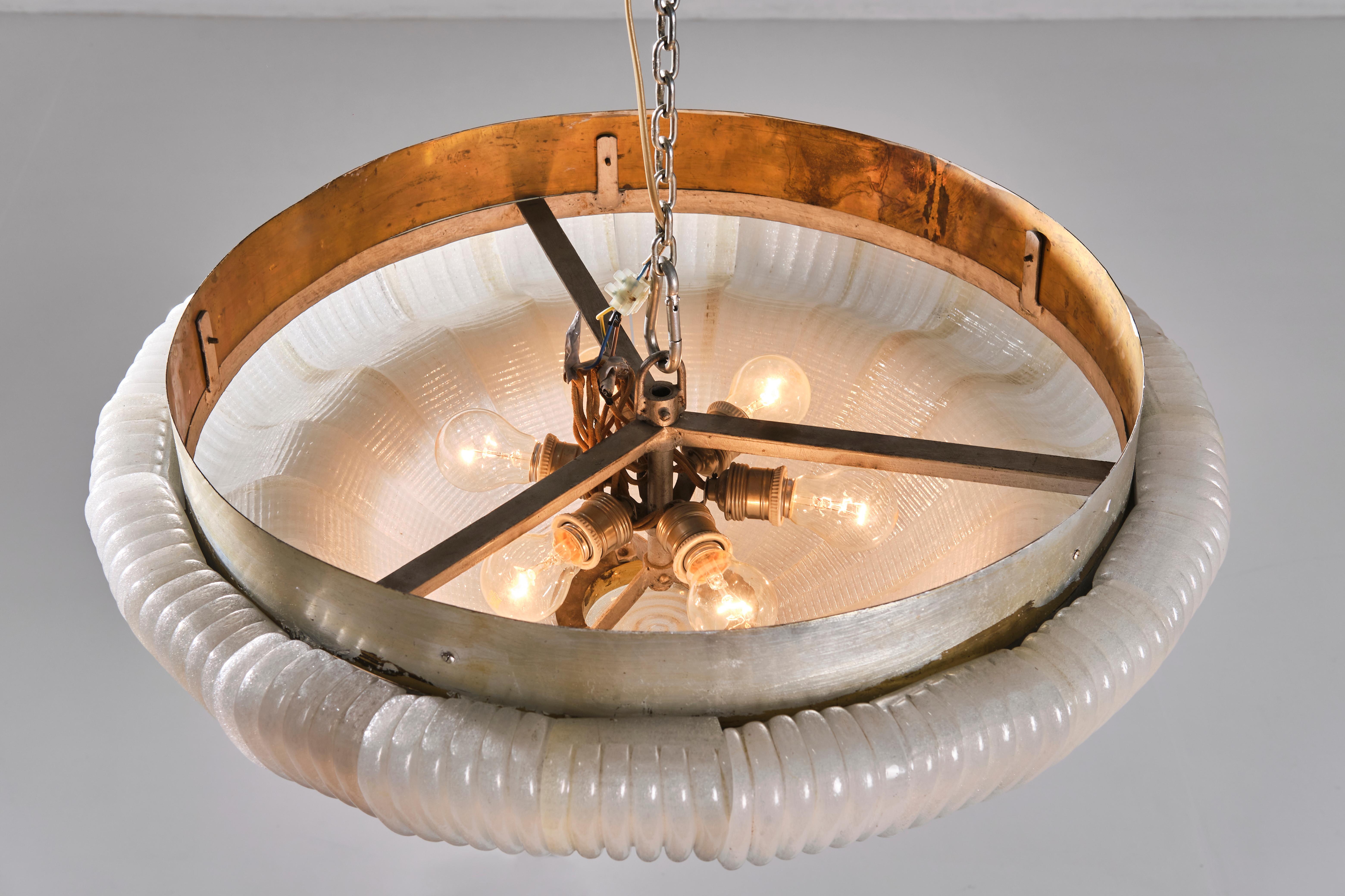 Venini 1940s Ceiling Lamp, Murano Cordonato Glass and Brass, Italian Design For Sale 4
