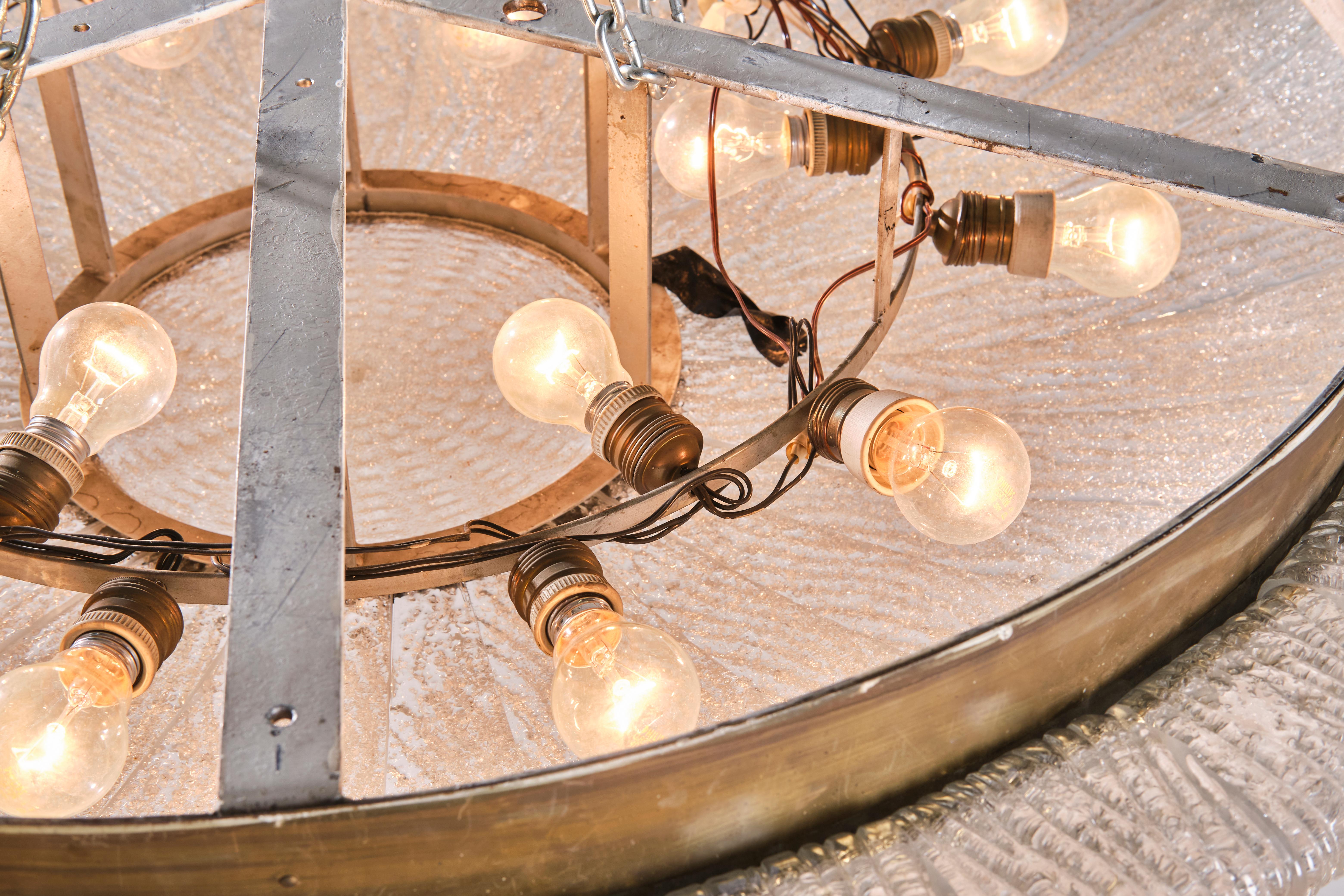 Venini 1940s Ceiling Lamp, Murano Corteccia Glass and Brass, Italian Design For Sale 5