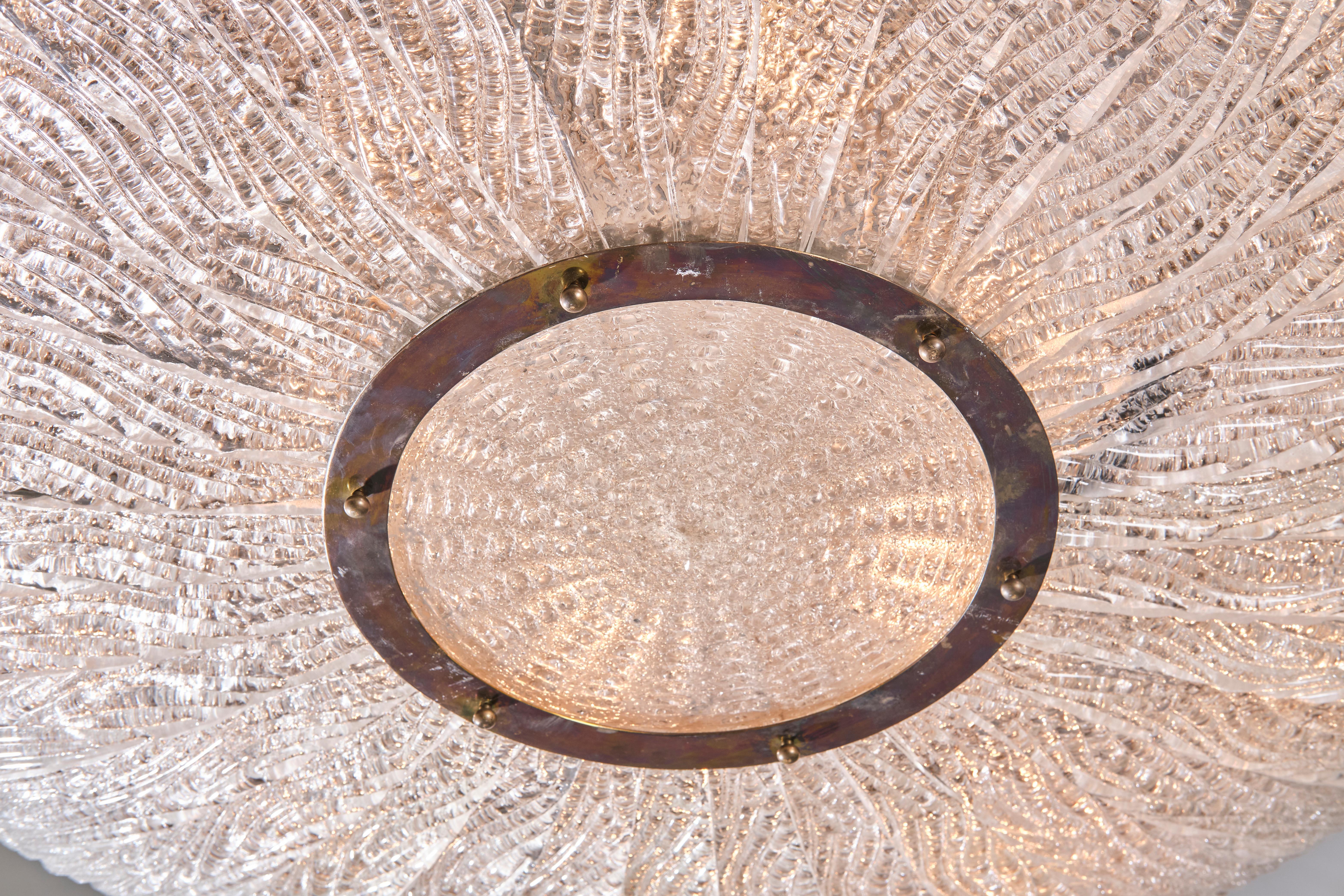 Venini 1940s Ceiling Lamp, Murano Corteccia Glass and Brass, Italian Design For Sale 1