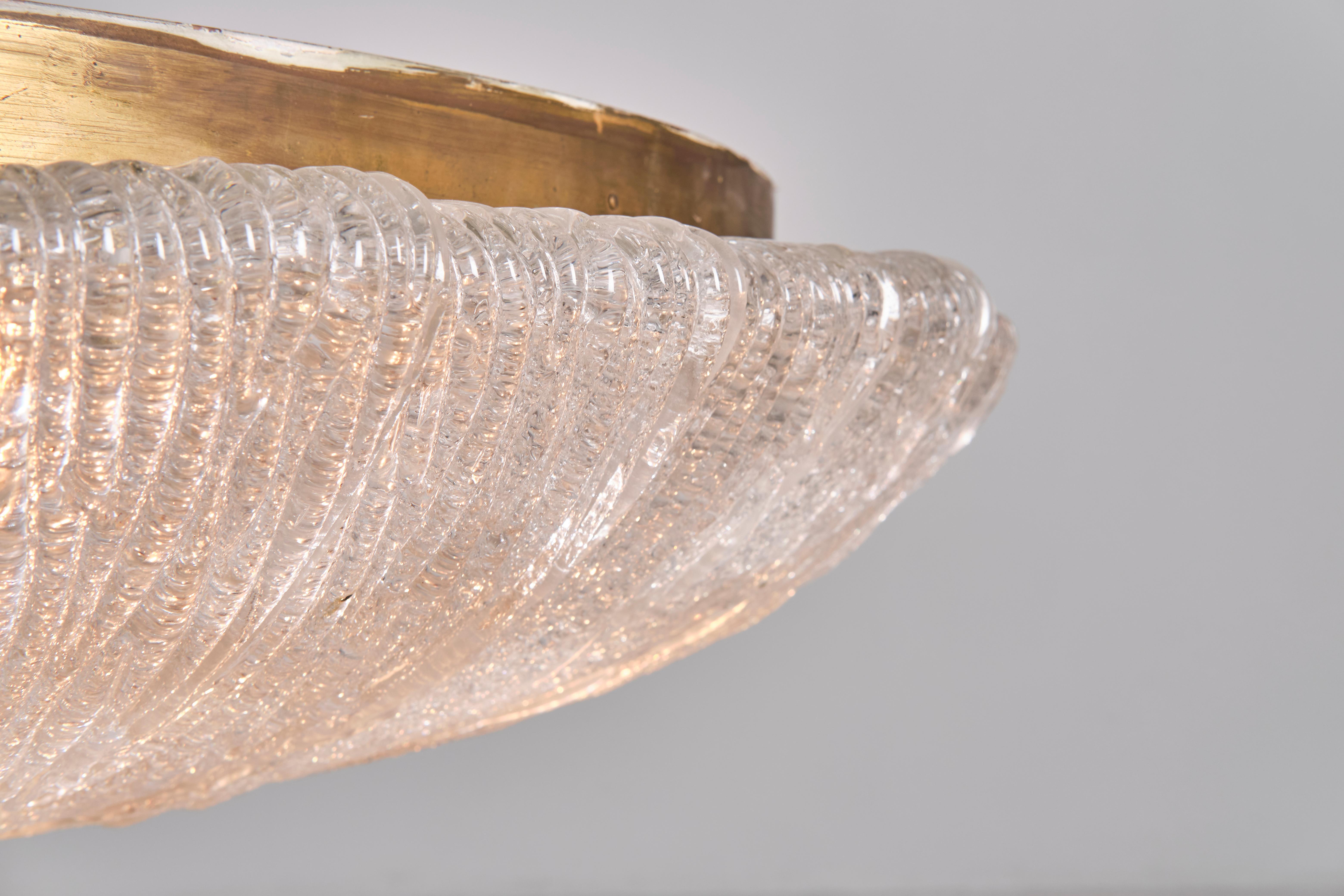 Venini 1940s Ceiling Lamp, Murano Corteccia Glass and Brass, Italian Design For Sale 3