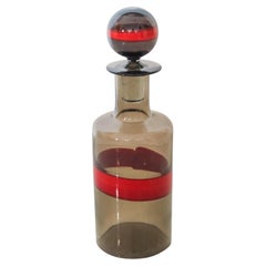 VENINI 1951 By Fulvio Bianconi Murano Amber Bottle Red Fasce Orizontali Art