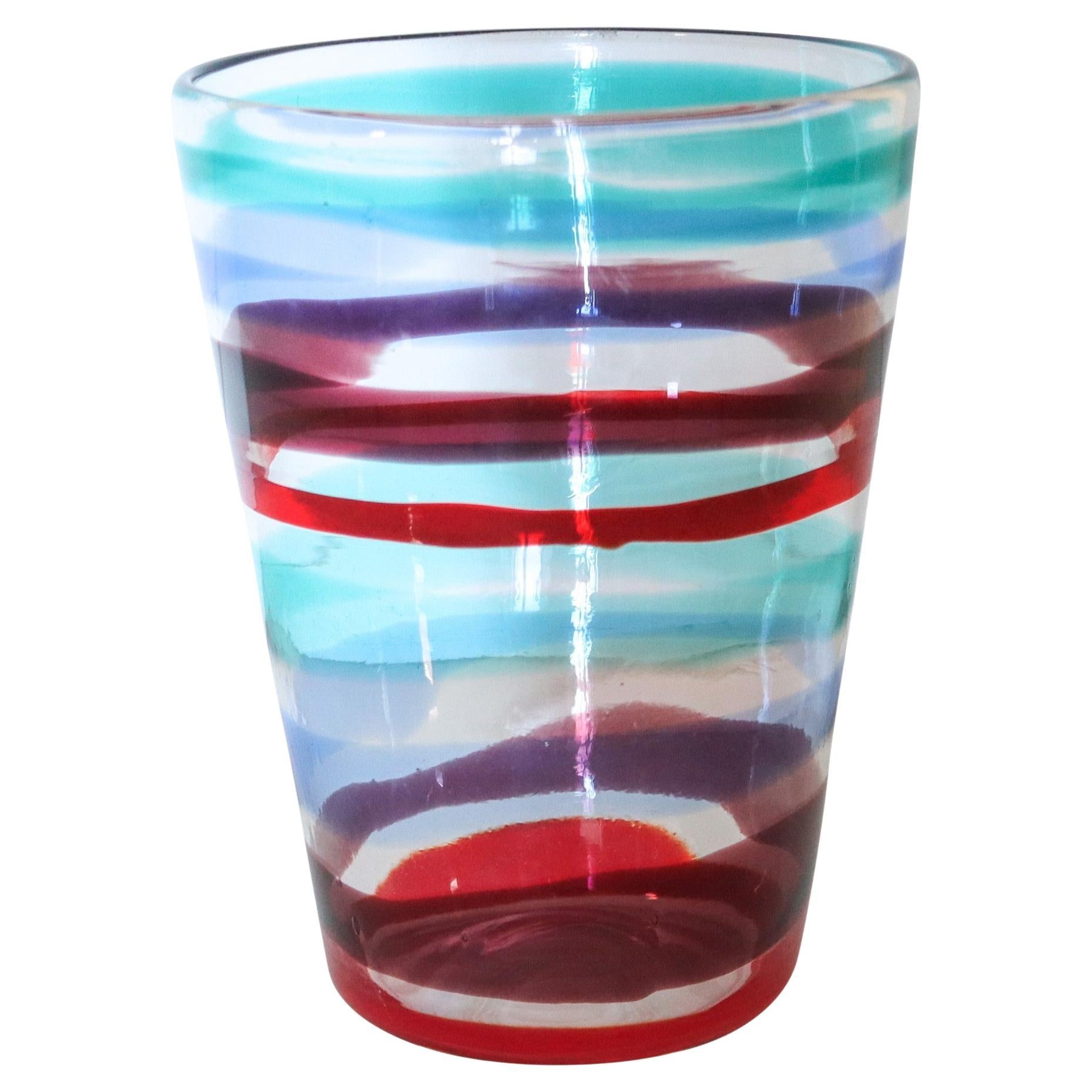 VENINI 1953 By Fulvio Bianconi Murano A Fasce Orizontali Art Glass Tall Vase For Sale