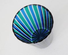 Venini 1960s Gio Ponti Green and Blue Striped Beaker Vase