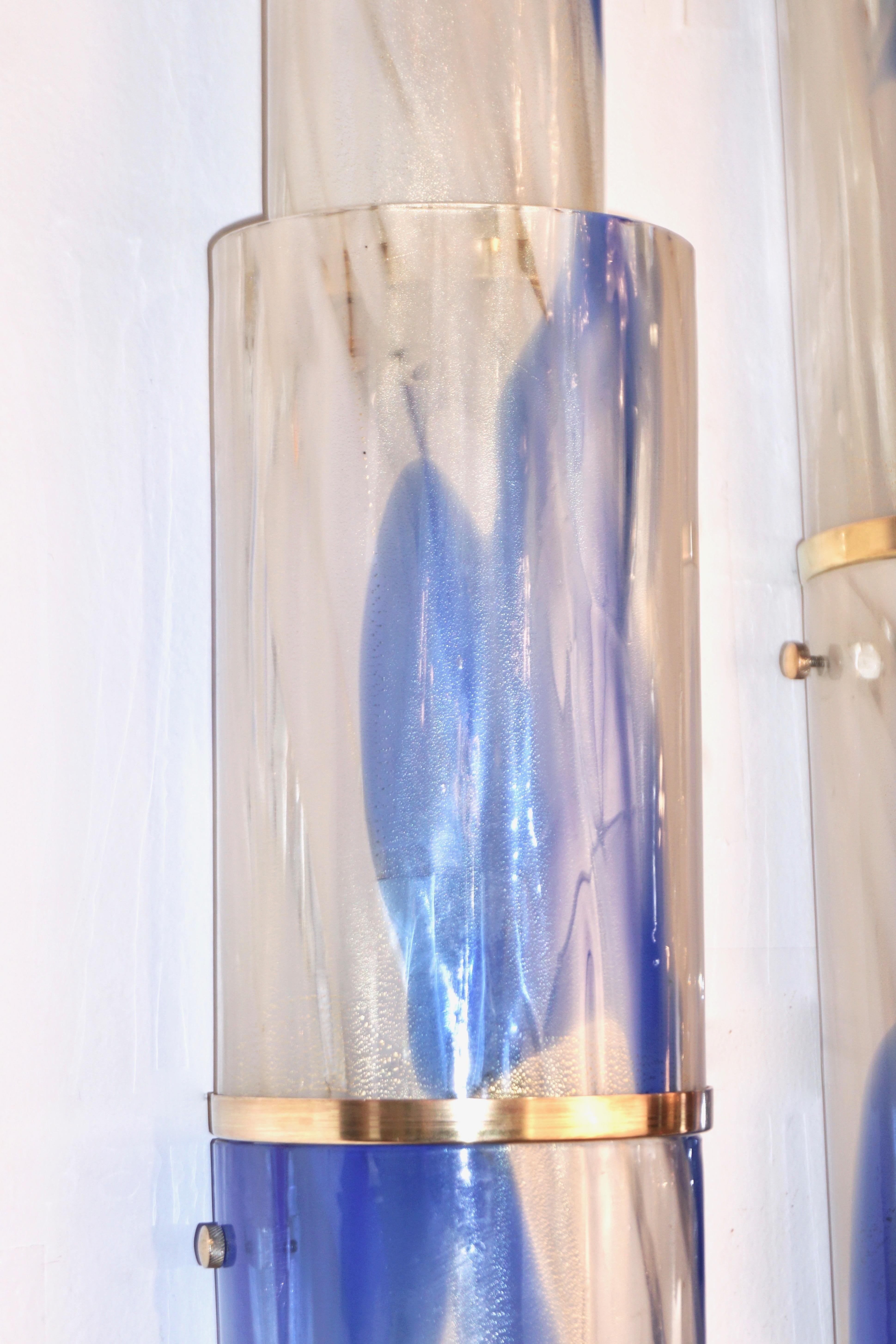 Venini 1960s Organic White Blue Gold Murano Glass Tall Modern Wall Lights 4