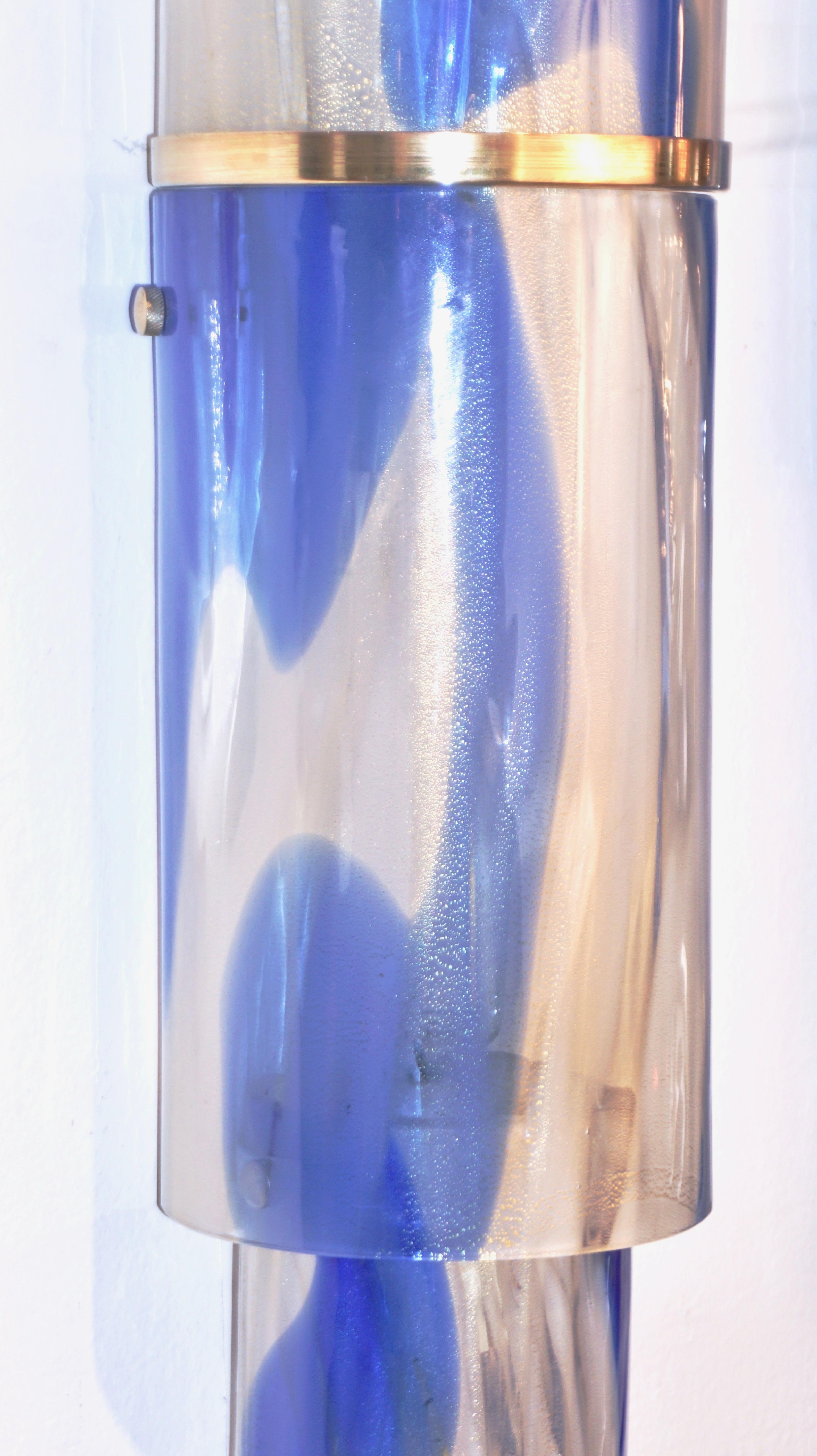 Venini 1960s Organic White Blue Gold Murano Glass Tall Modern Wall Lights 9