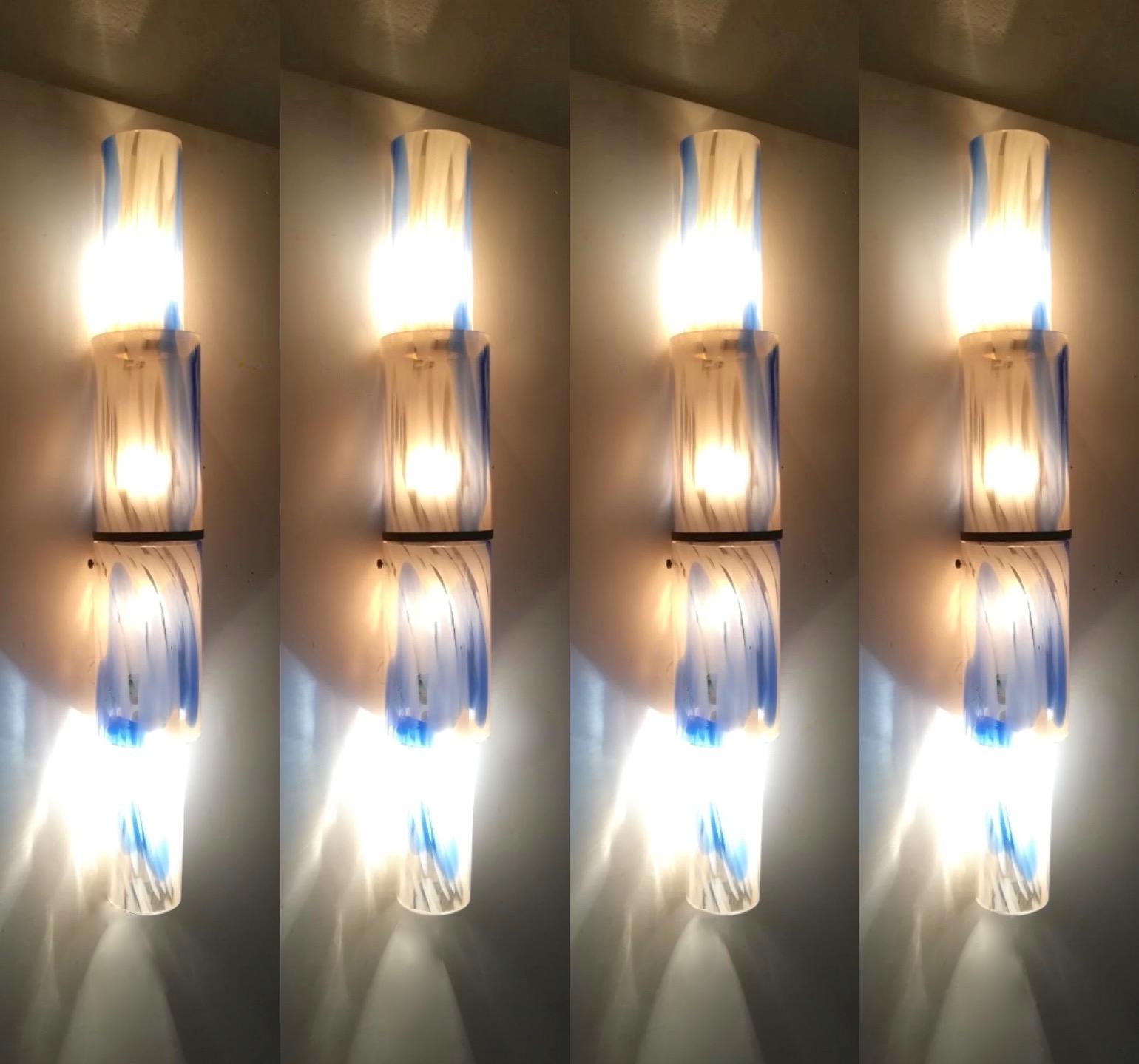 Venini 1960s Organic White Blue Gold Murano Glass Tall Modern Wall Lights 11