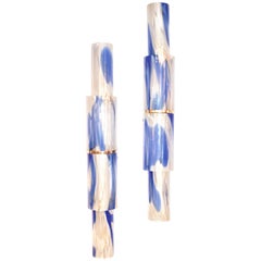 Venini 1960s Organic White Blue Gold Murano Glass Tall Modern Wall Lights