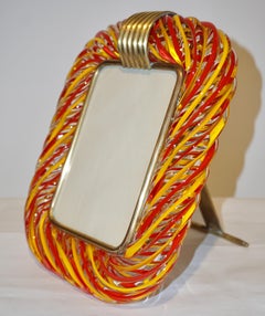 Venini 1970s Vintage Italian Coral Red & Yellow Crystal Murano Glass Photo Frame