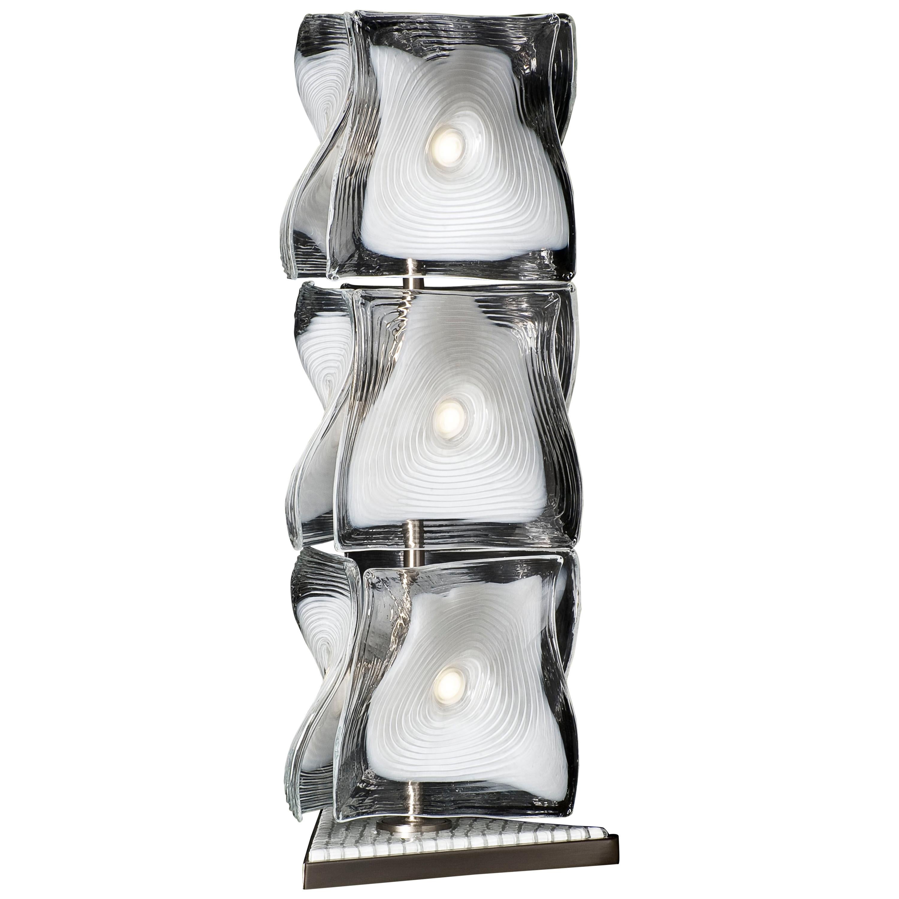 Venini, 3-teilige Veliero-Tischlampe in Weiß und Klar von Tadao Ando
