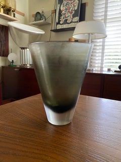 Venini Inciso Gray / Green Glass Vase, Three Line Acid Etched
