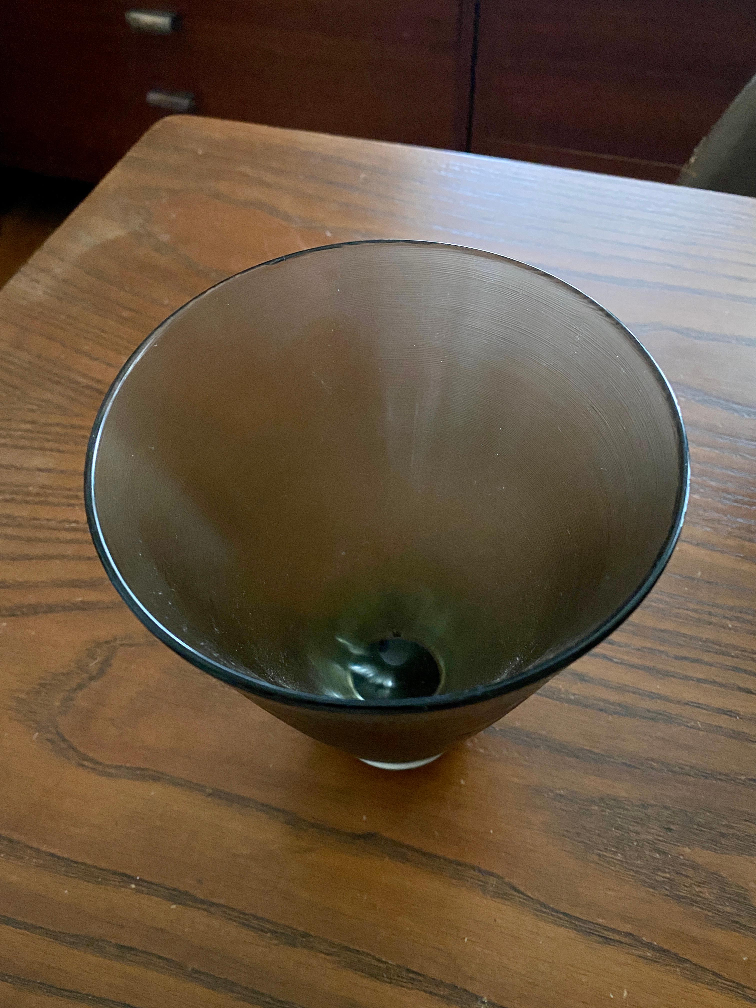 Mid-20th Century Venini Inciso Gray / Green Glass Vase, Three Line Acid Etched For Sale