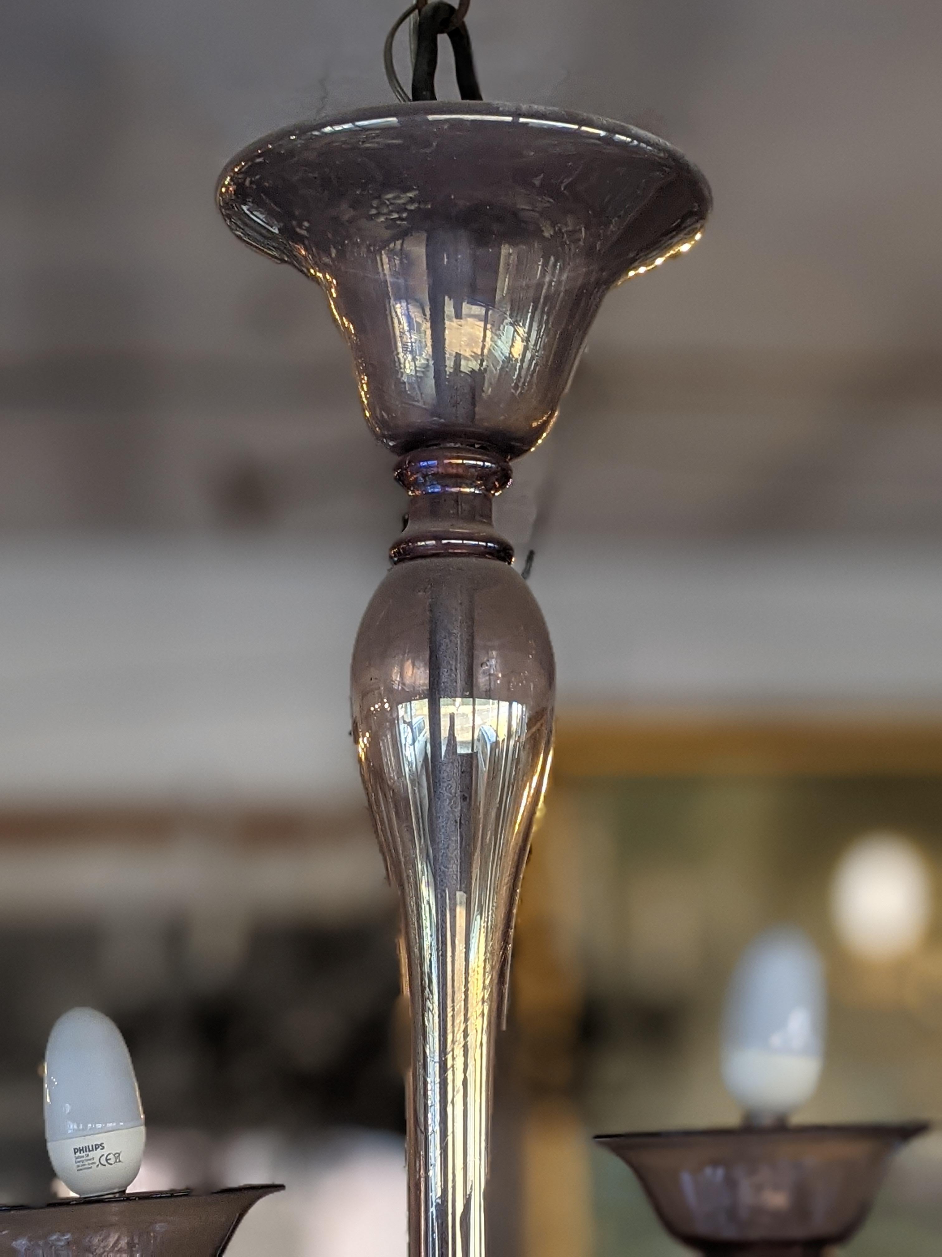 20th Century Venini 6-Light Murano Glass Chandelier, c.1925 For Sale