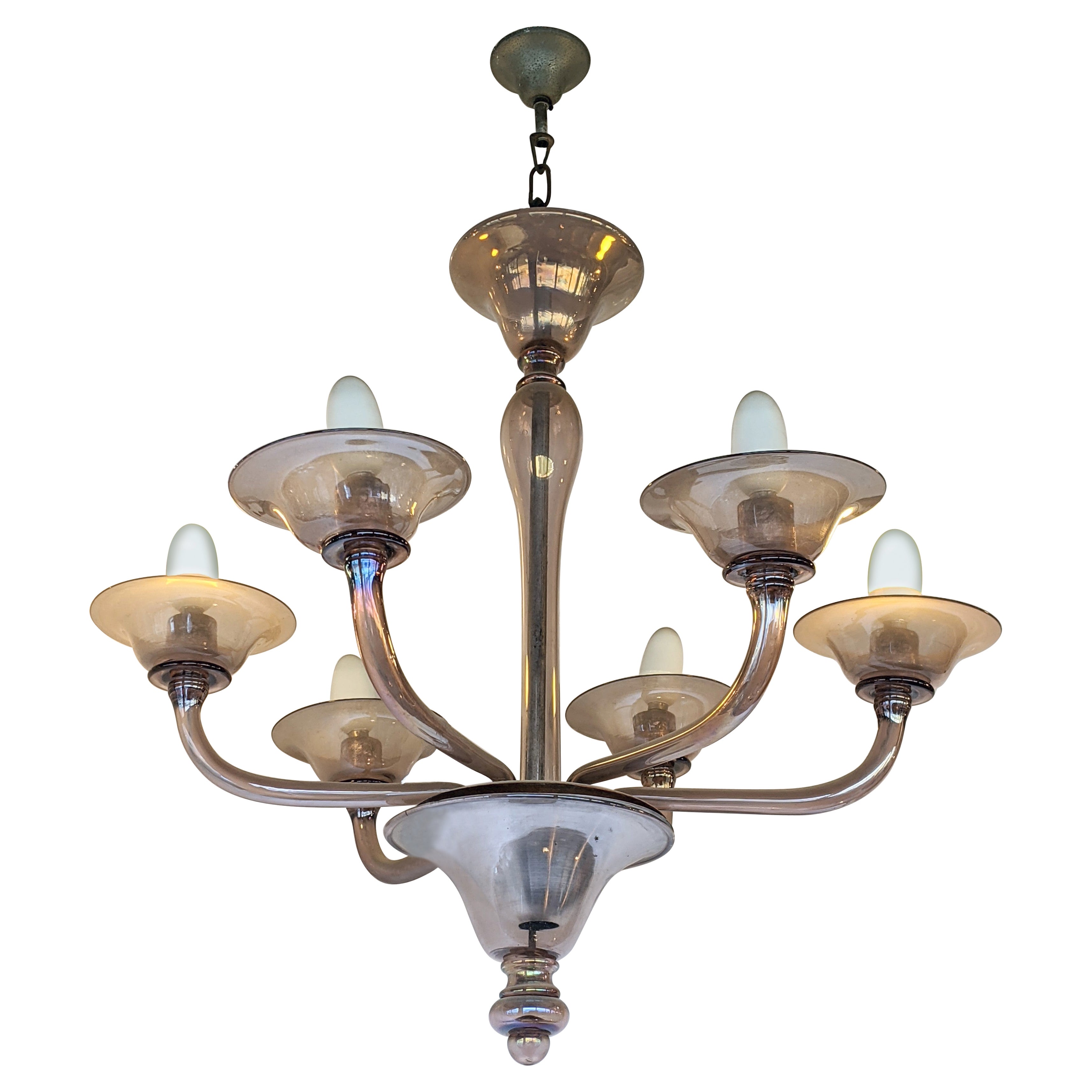 Venini 6-Light Murano Glass Chandelier, c.1925 For Sale