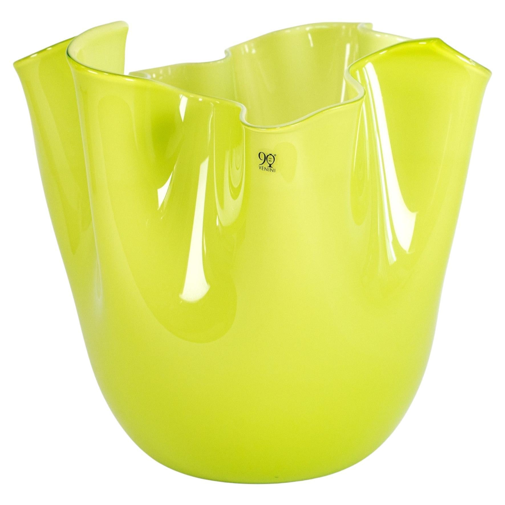 VENINI 90° Anniversary vase Fazzoletto Green Murano Glass Signed 2012