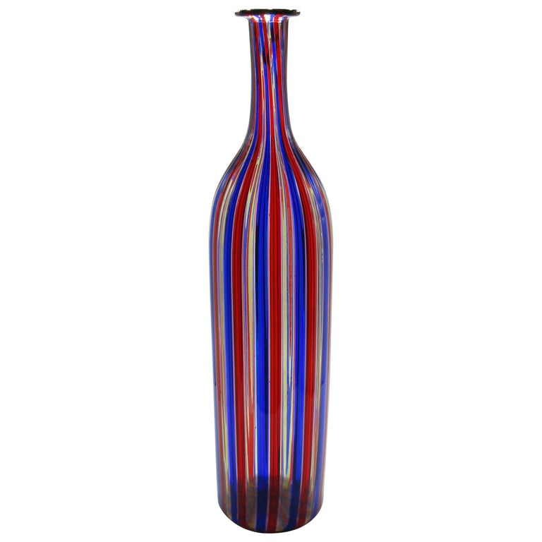 Venini 1980's Italian Glass "A Canne" Bottle Vase Sculpture Limited