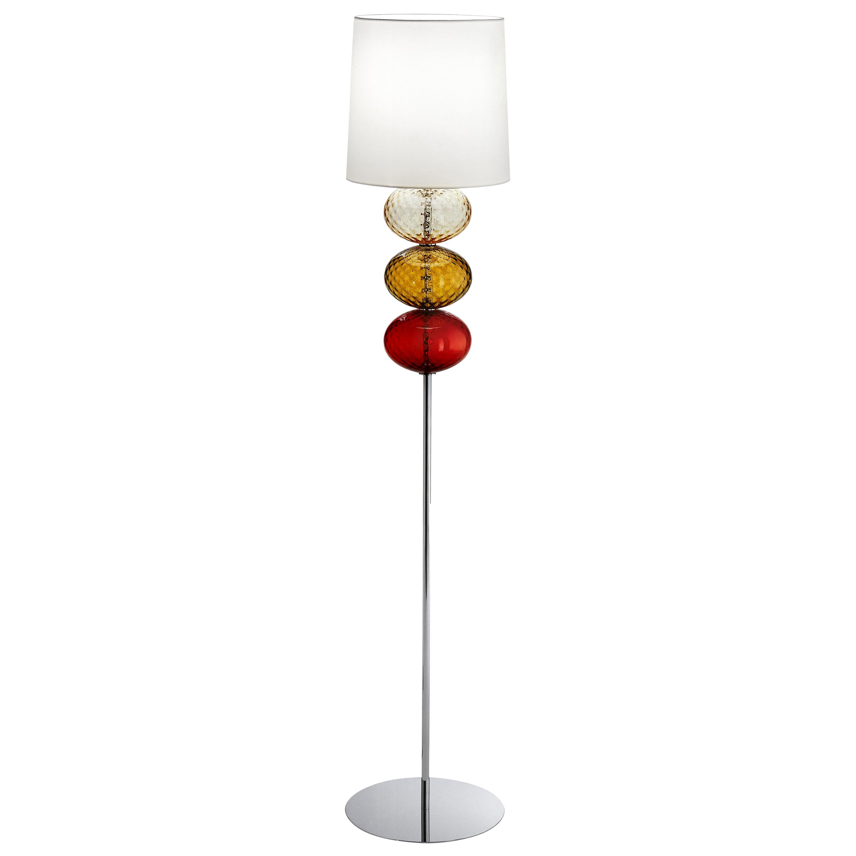 Venini Abat Jour Terra Floor Lamp in Red, Tea, and Amber with White Shade