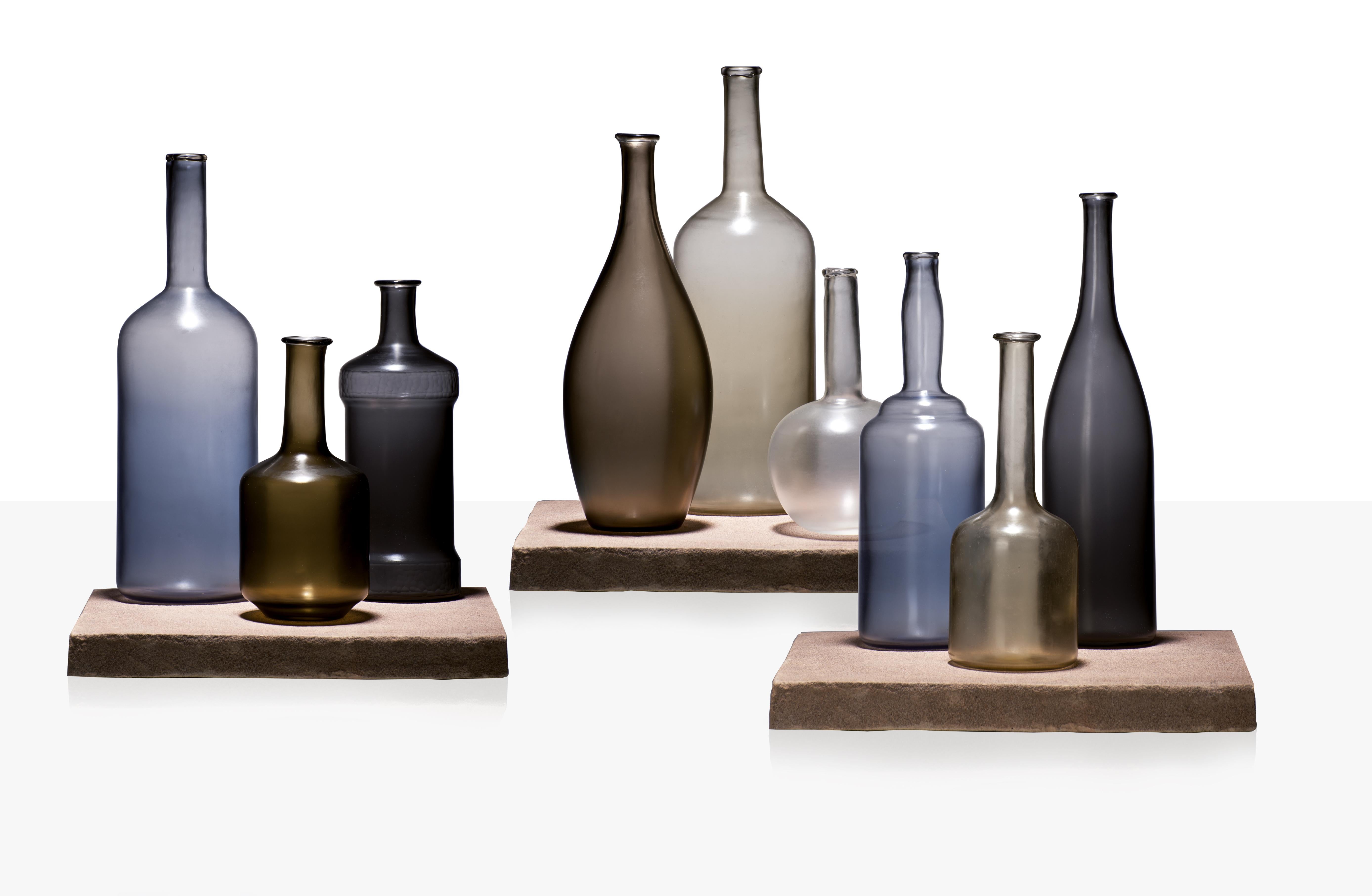 Modern Venini Alla Morandi Bottles Sculpture Set in Brown, Gray & Clear by Matteo Thun