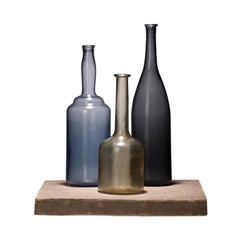 Venini Alla Morandi Bottles Sculptures in Blue, Black and Amber by Matteo Thun