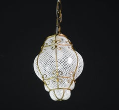 Venini Amazing Venetian Lantern in Murano Reticello Glass, 1950s