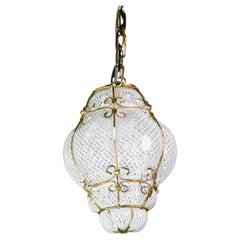 Venini Amazing Venetian Lantern in Murano Reticello Glass, 1950s