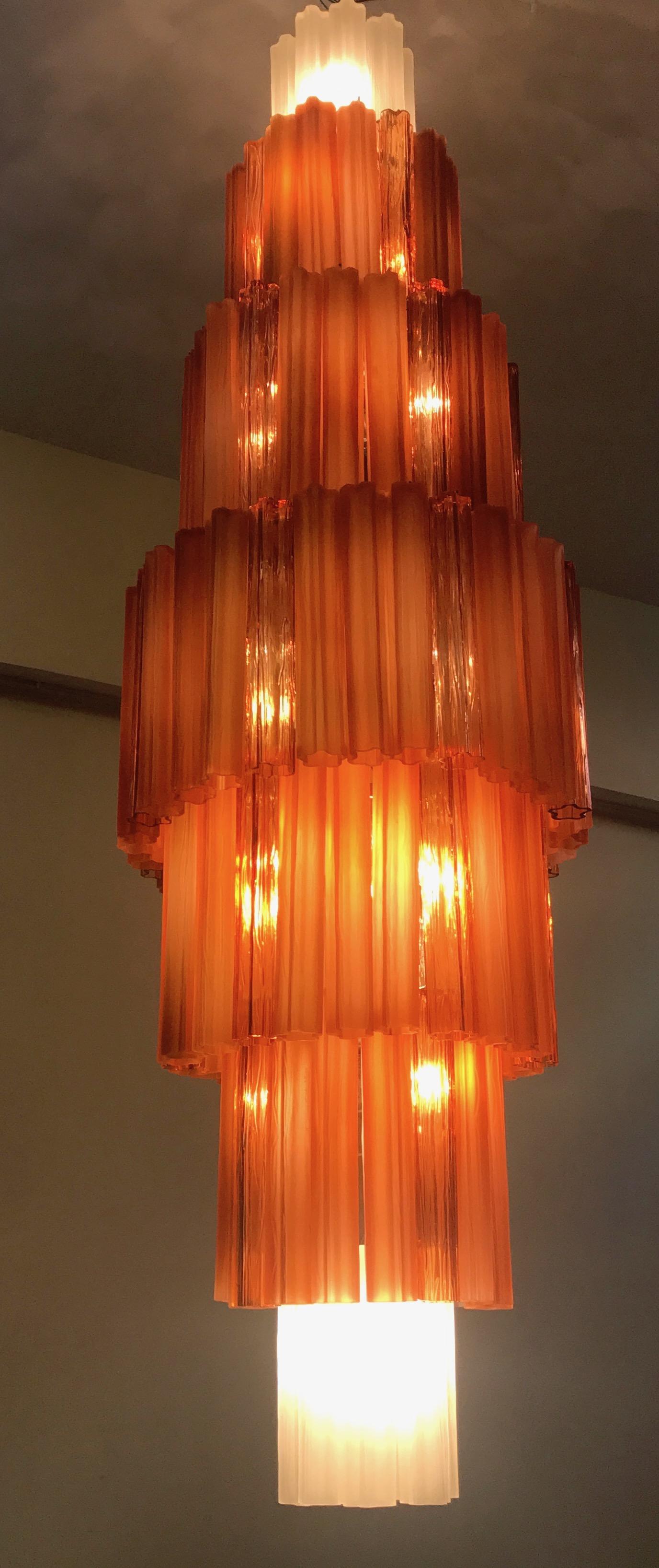 Venini Amber and Ice Matt Color Outstanding Murano Glass Chandeliers, 1970 3