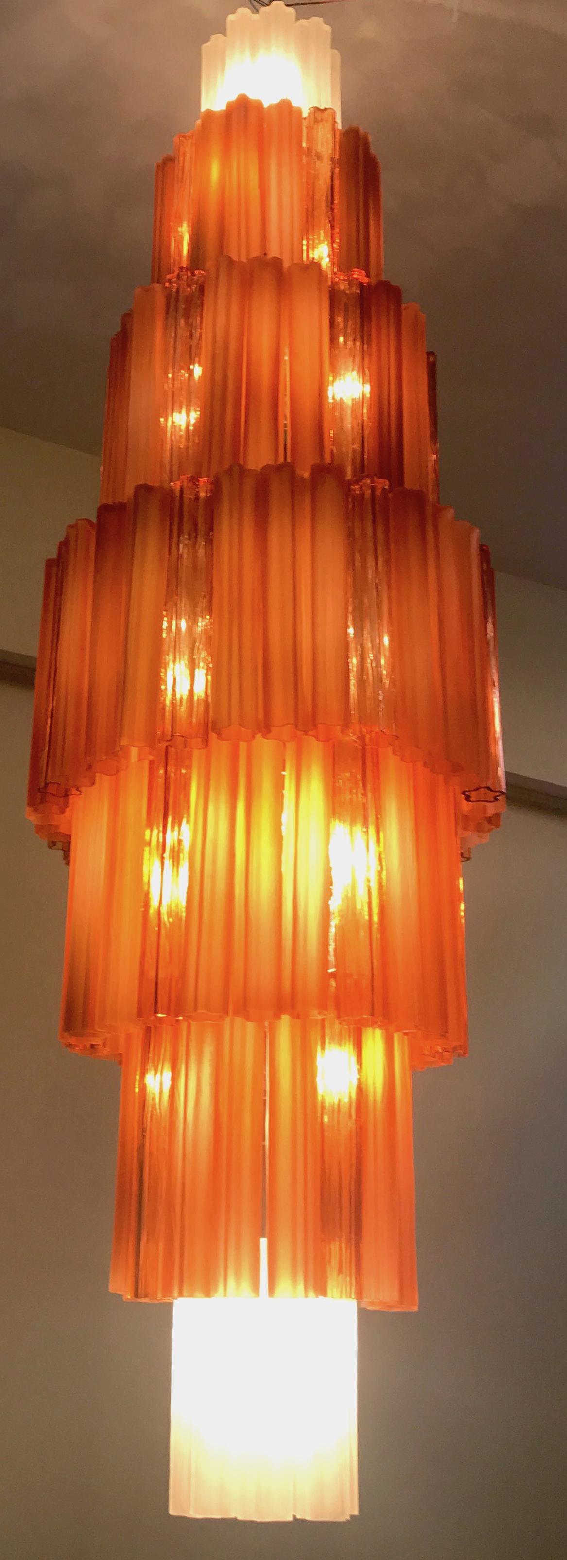 Venini Amber and Ice Matt Color Outstanding Murano Glass Chandeliers, 1970 7