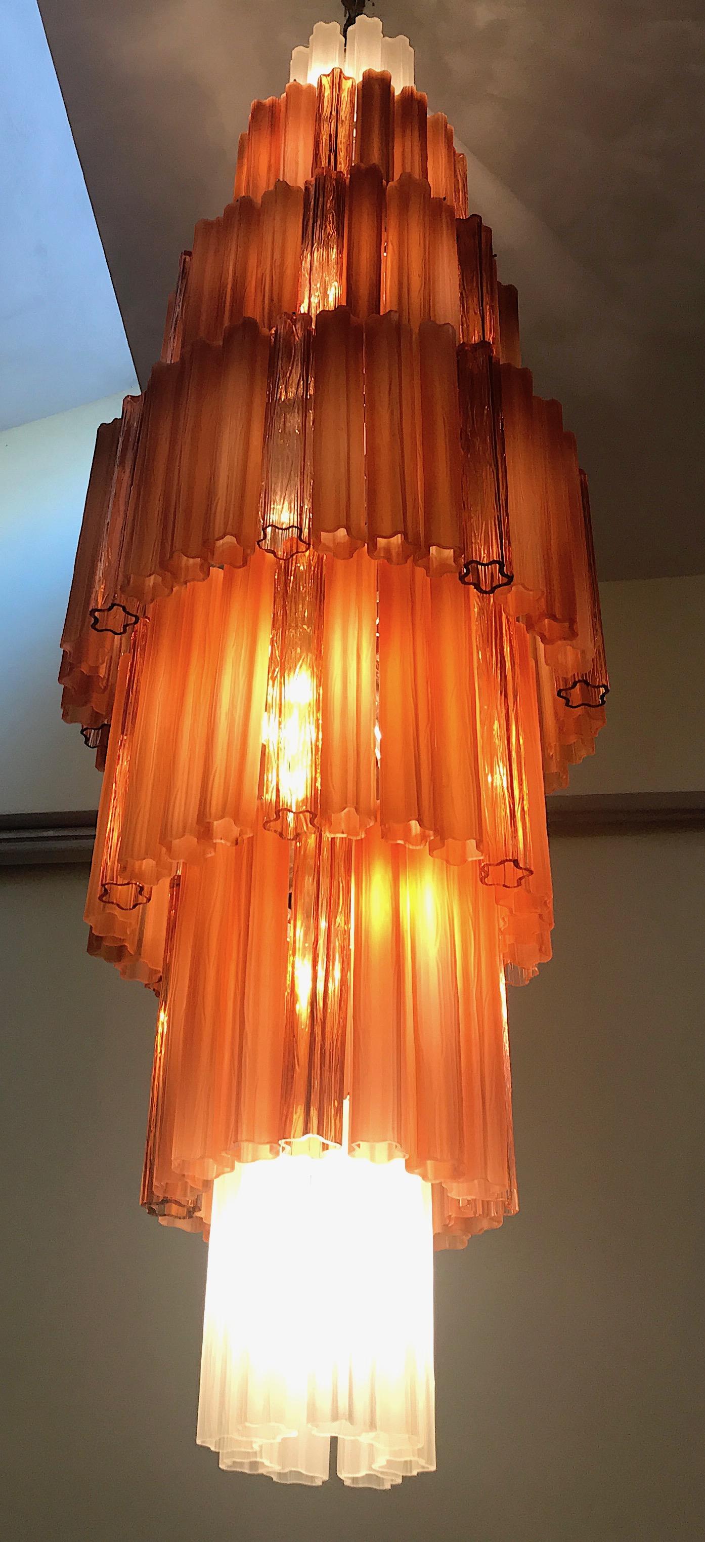 Venini Amber and Ice Matt Color Outstanding Murano Glass Chandeliers, 1970 In Excellent Condition In Rome, IT