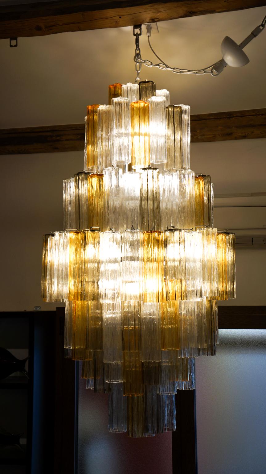 Venini Amber Crystal Murano Glass Tronchi Chandelier by Toni Zuccheri, 1980s For Sale 7