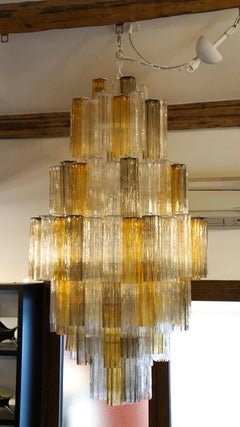 Venini Amber Crystal Murano Glass Tronchi Chandelier by Toni Zuccheri, 1980s