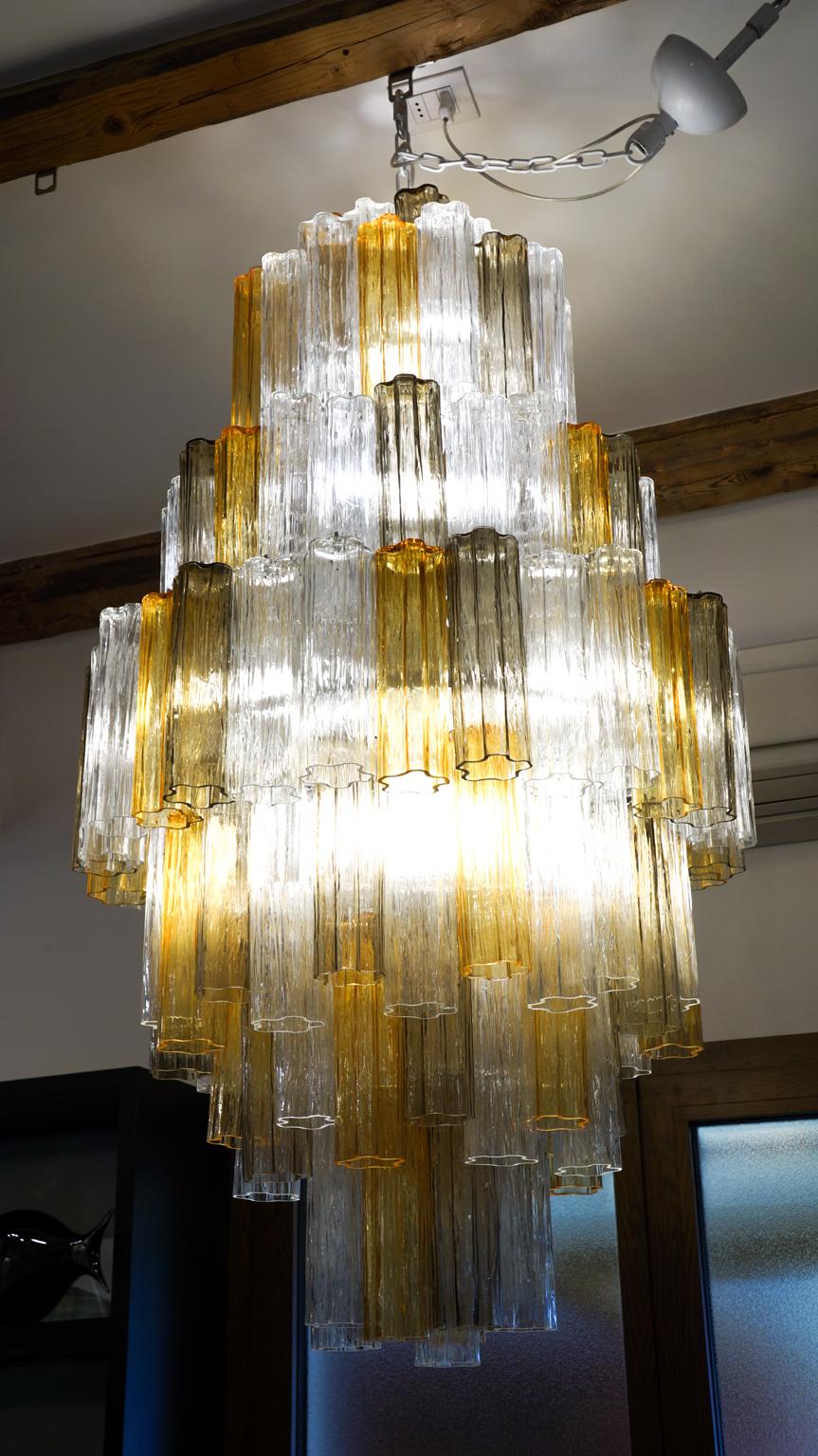 Hand-Crafted Venini Amber Crystal Murano Glass Tronchi Chandelier by Toni Zuccheri, 1980s For Sale