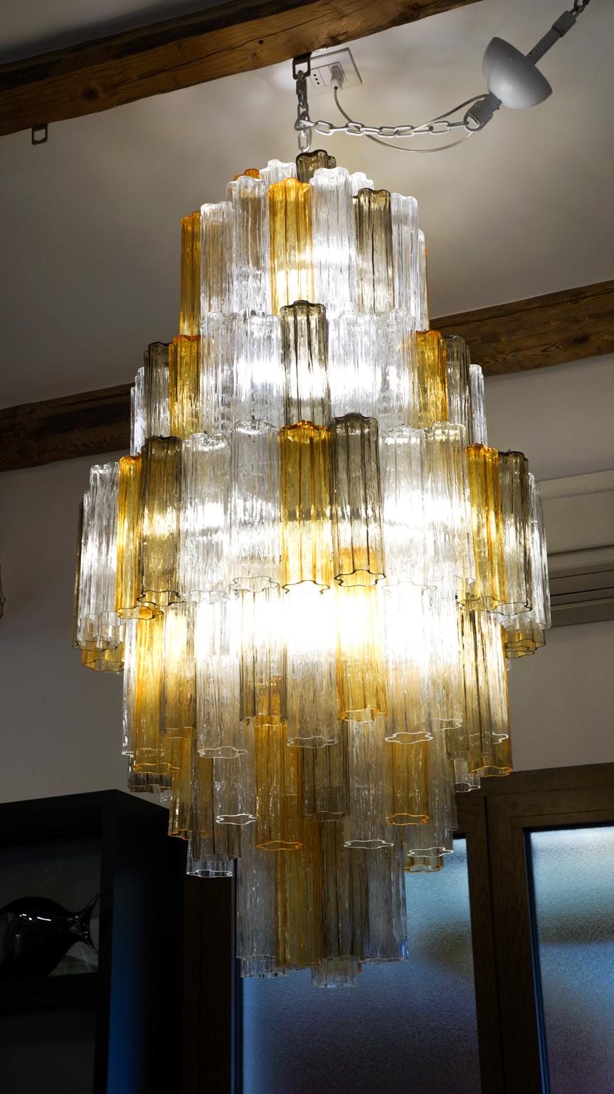 Late 20th Century Venini Amber Crystal Murano Glass Tronchi Chandelier by Toni Zuccheri, 1980s For Sale