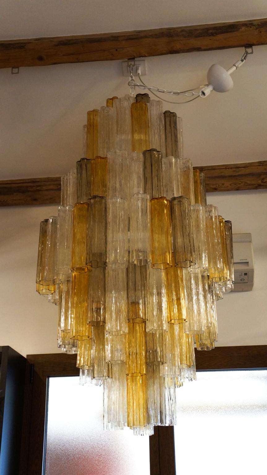 Lustre Tronchi en cristal de Murano et cristal ambré Venini de Toni Zuccheri, années 1980 en vente 2