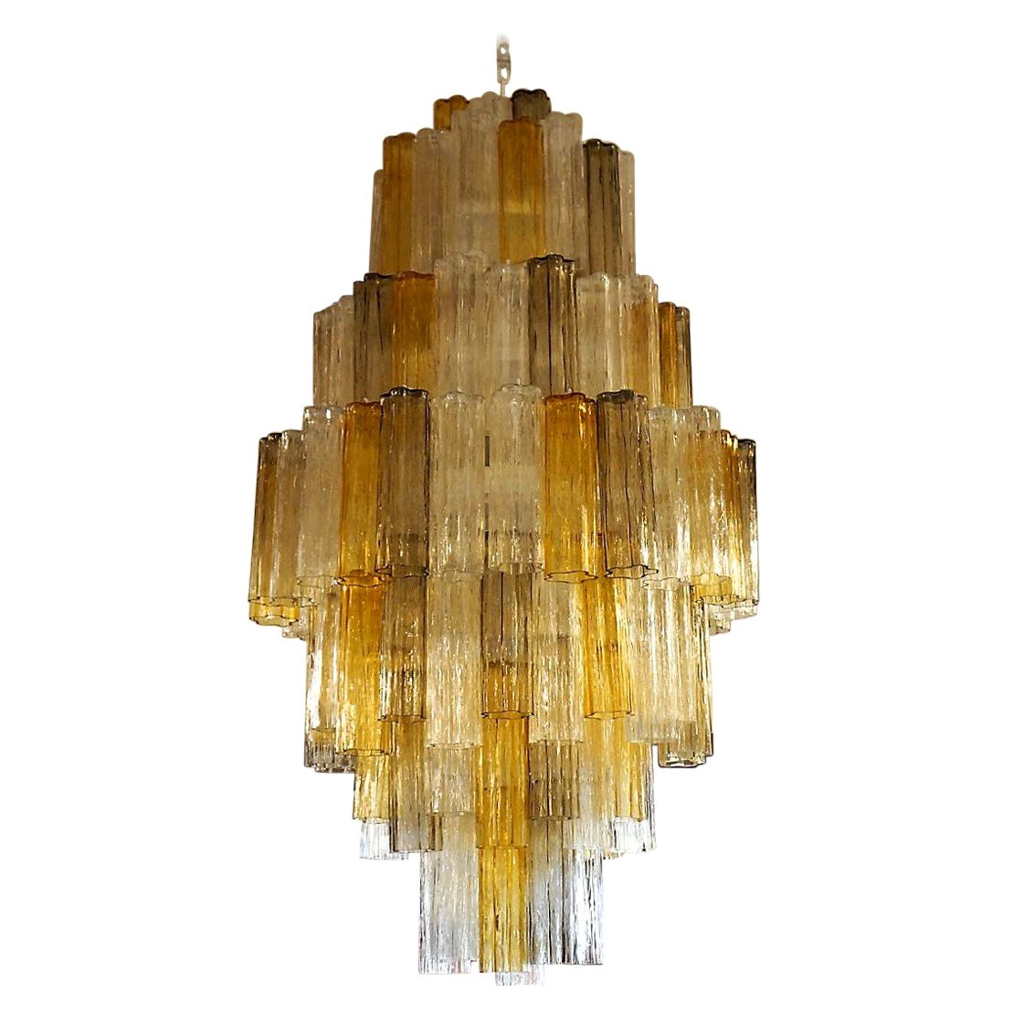 Venini Amber Crystal Murano Glass Tronchi Chandelier by Toni Zuccheri, 1980s