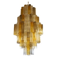 Vintage Venini Amber Crystal Murano Glass Tronchi Chandelier by Toni Zuccheri, 1980s