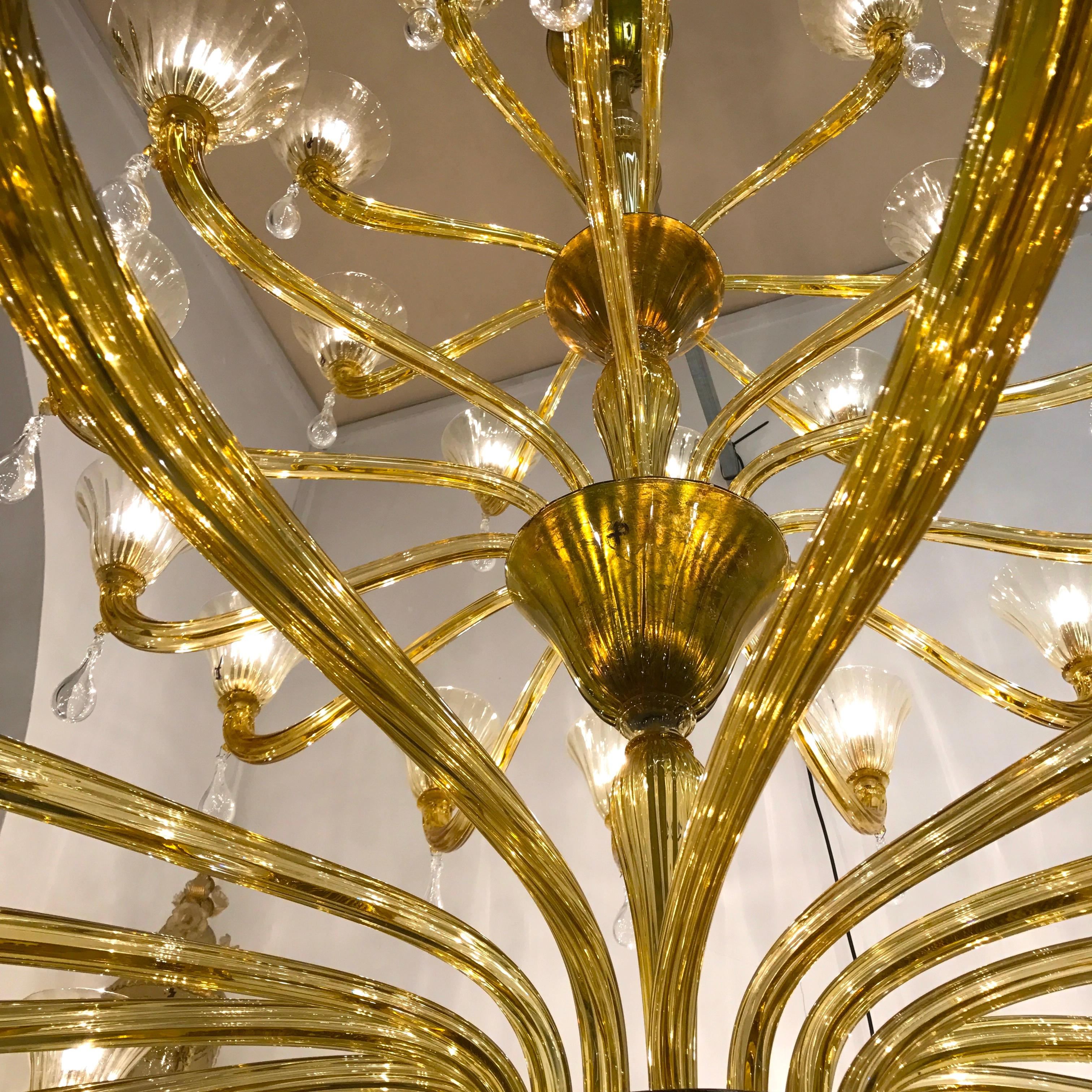 Mid-Century Modern Venini Amber Gold Extraordinary Original Murano Glass Chandelier, 1960