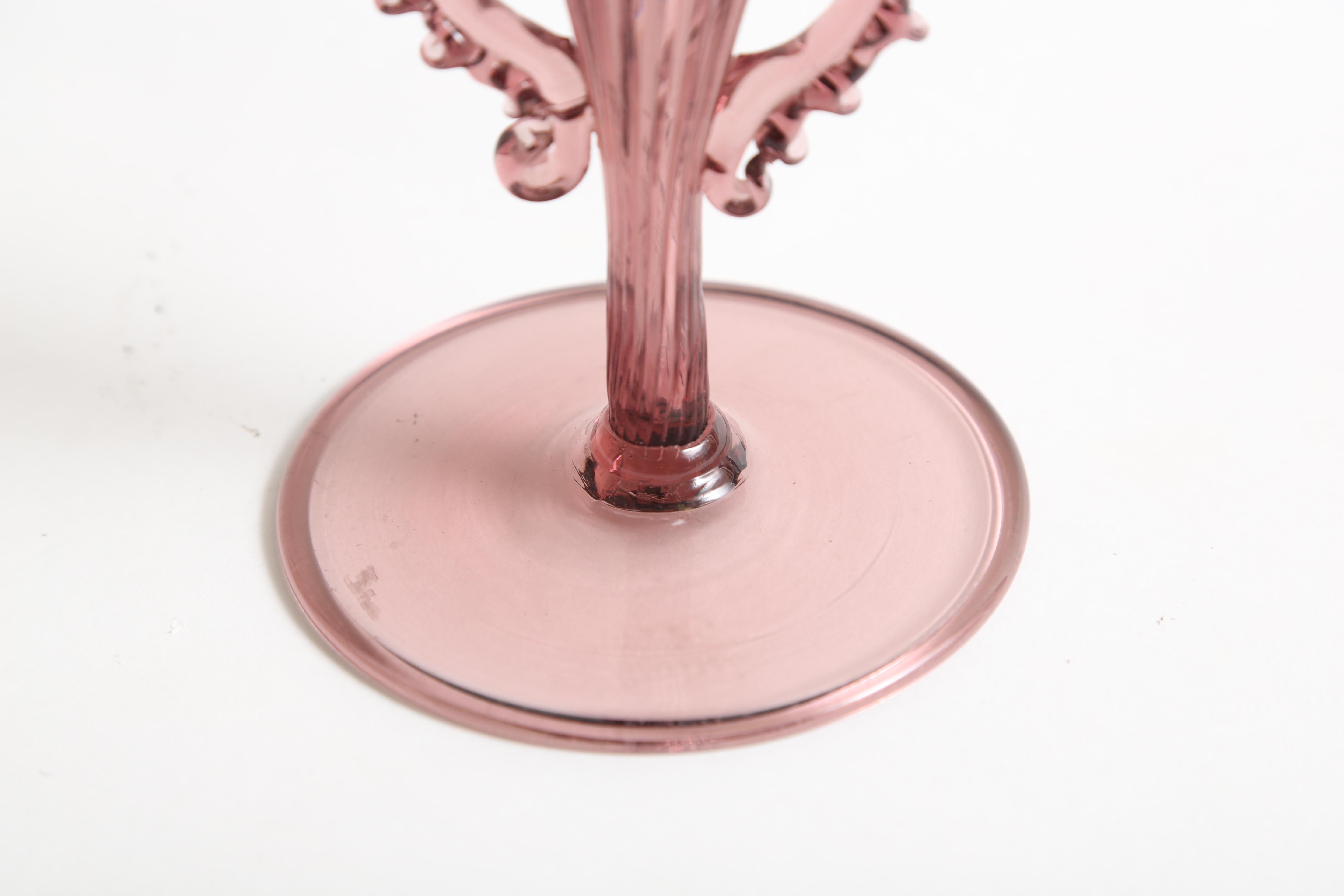 Early 20th Century Venini Amethyst Soffiato Glass Vase with Applied Handles For Sale