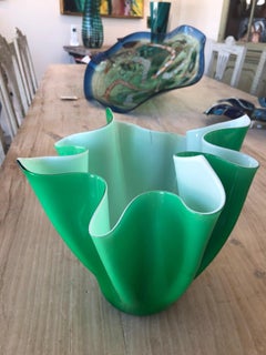 Venini and Bianconi Fazzoletto Handkerchief Green Vase or Bowl, Italy, 1950s