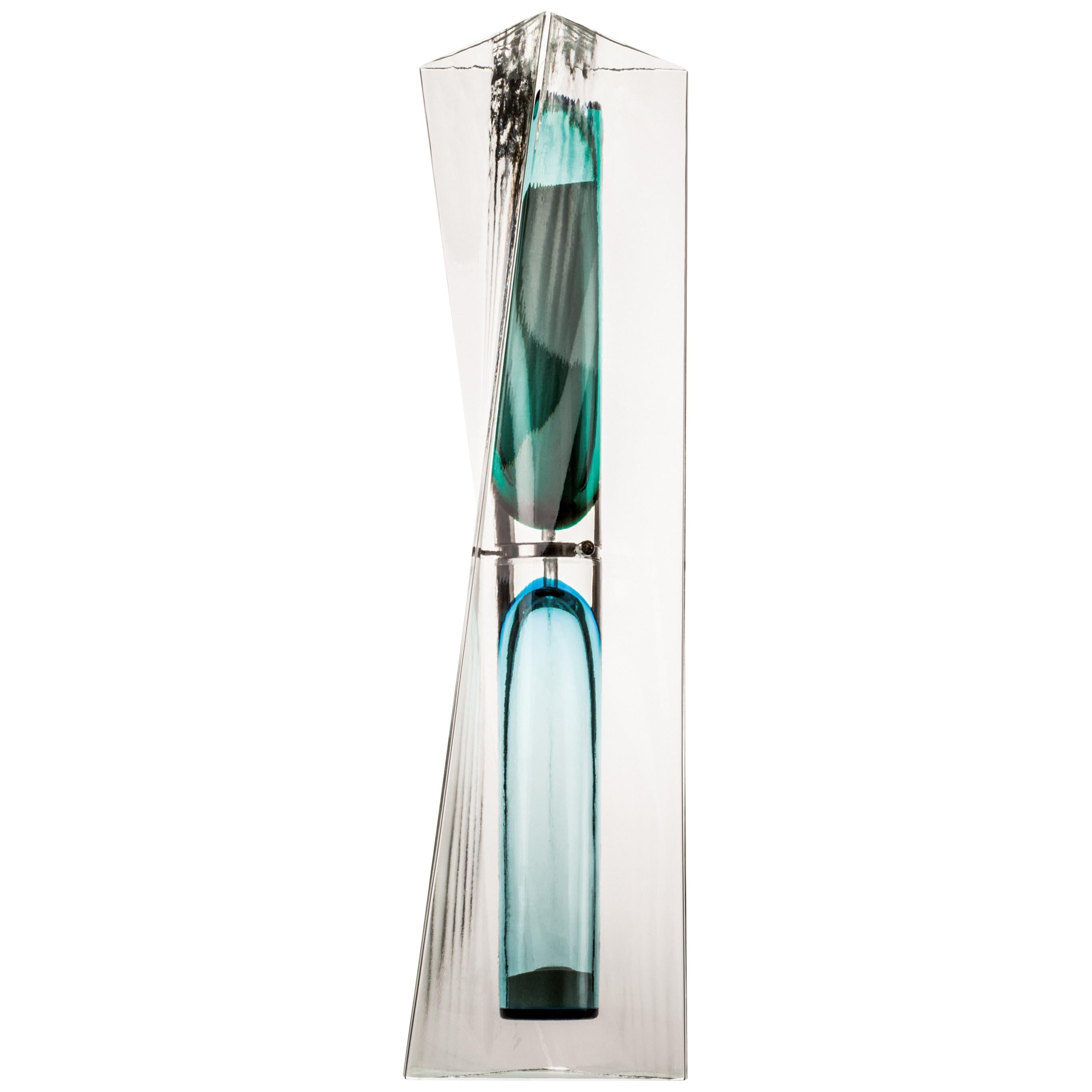 Venini Ando Time Hourglass in Crystal and Aquamarine by Tadao Ando For Sale